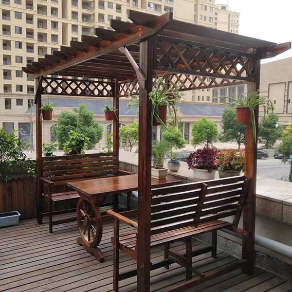 Outdoor courtyard log cabin pavilion