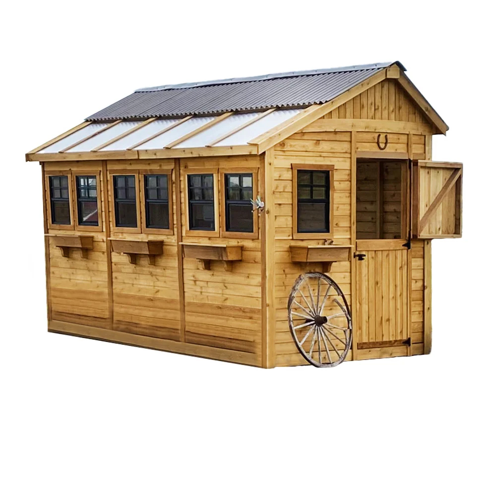 8x12 ft Cedar Wood Sunshed Garden Shed with Metal Roof