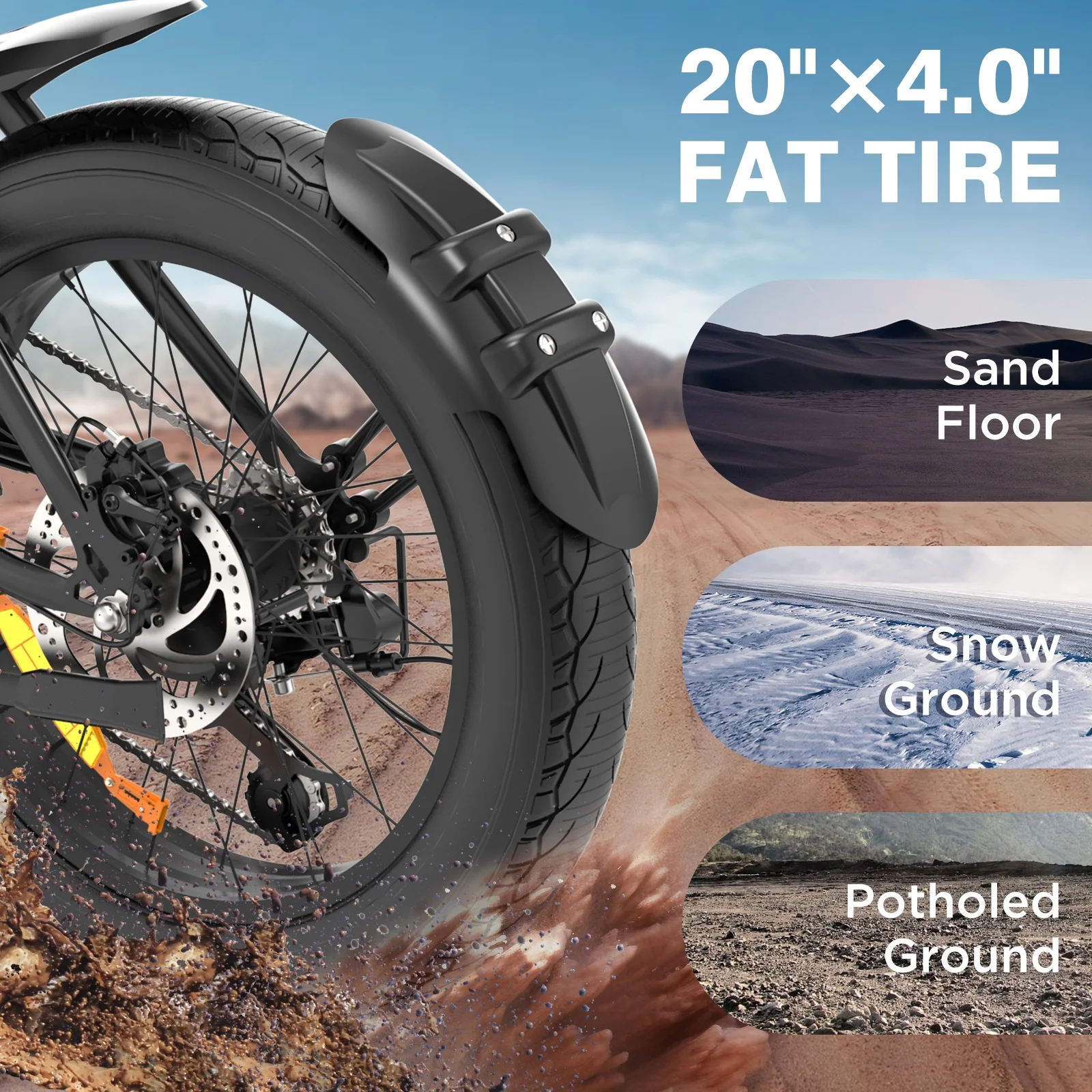 COLORWAY 20in Fat Tire Electric Bike, 750W, 48V 15Ah