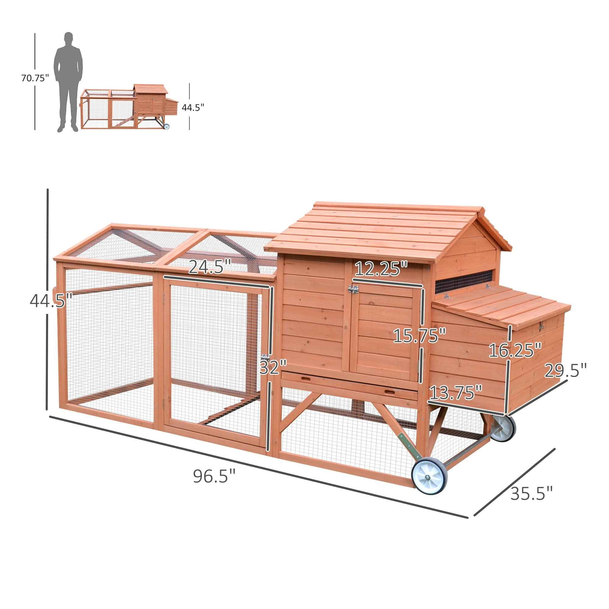 96.5 Chicken Coop Wooden Rabbit Hutch Portable Backyard