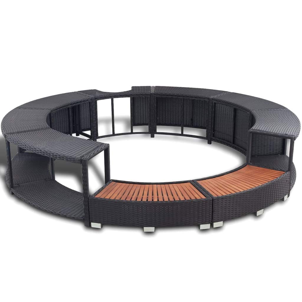 Spa Surround Poly Rattan Black Massage Hot Tub Frame for Garden