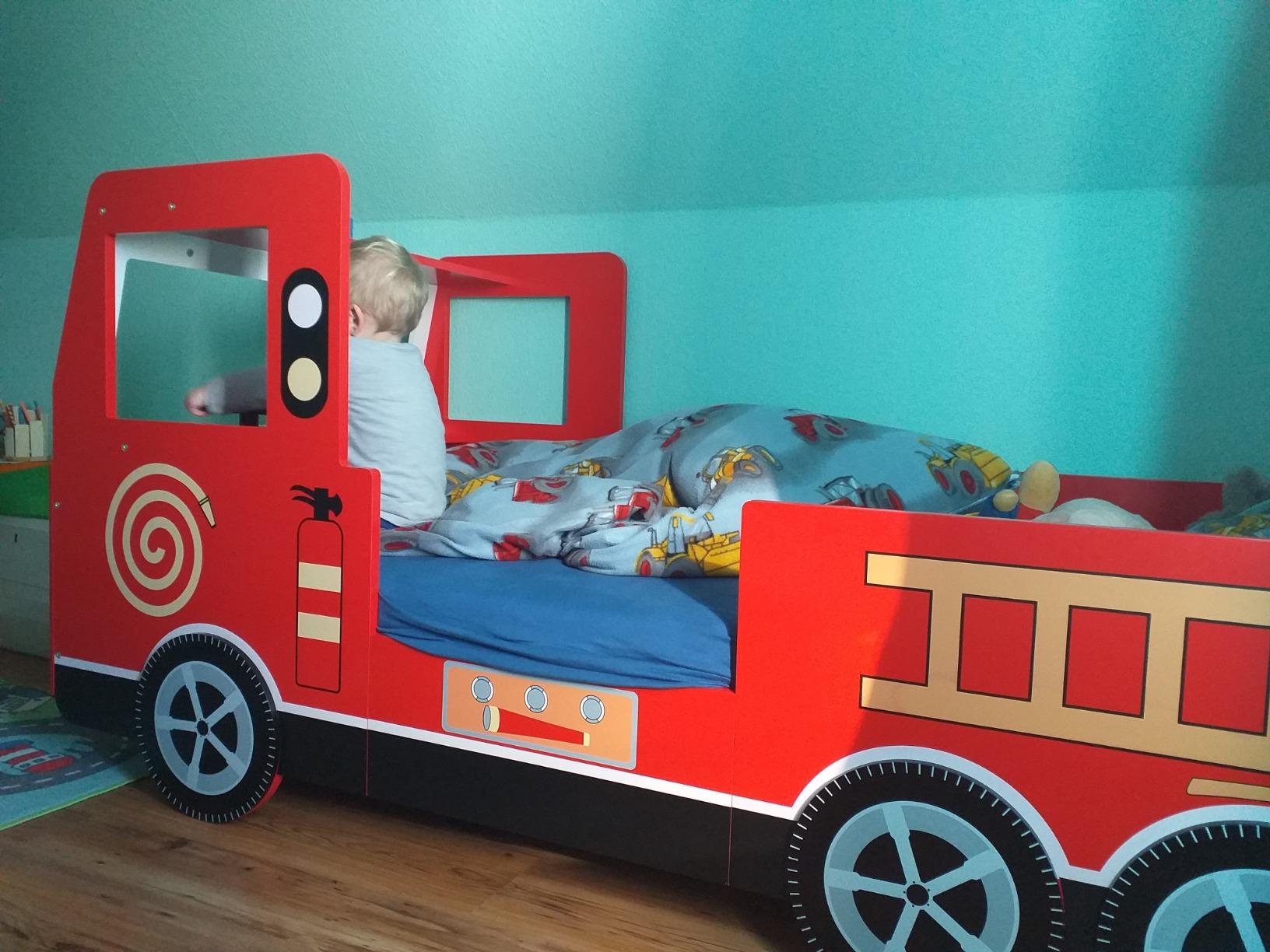 Children's Bed Frame Red Fire Truck Imitation Kids Bed Car