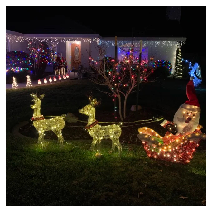 Santa with 2 Deer Sleigh Christmas Decoration Lighted Display