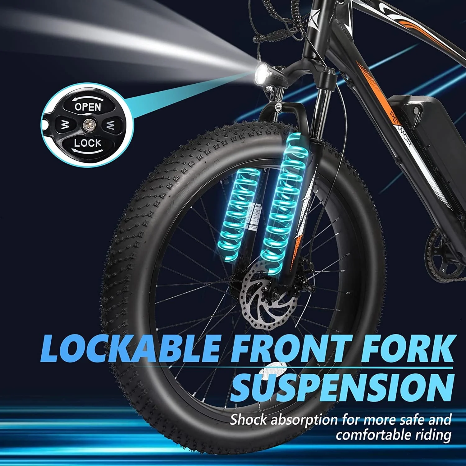 PEXMOR 26in Fat Tire Electric Mountain Bike, 500W, 48V 13Ah