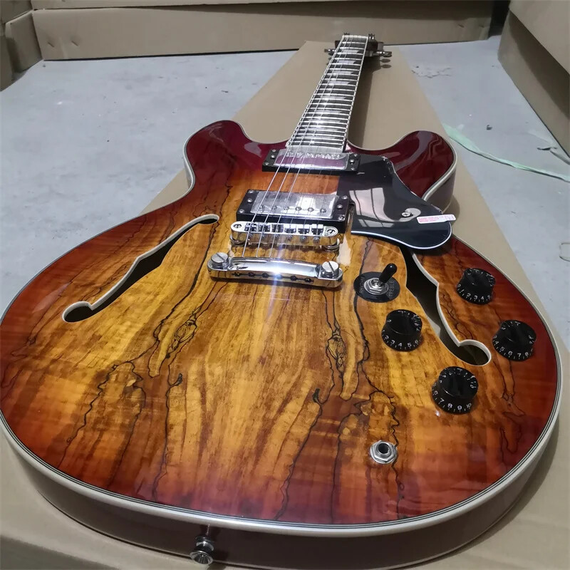 Top Firefly Hollow 6-string Electric Guitar, Tree Hole Pattern Flame Maple Veneer