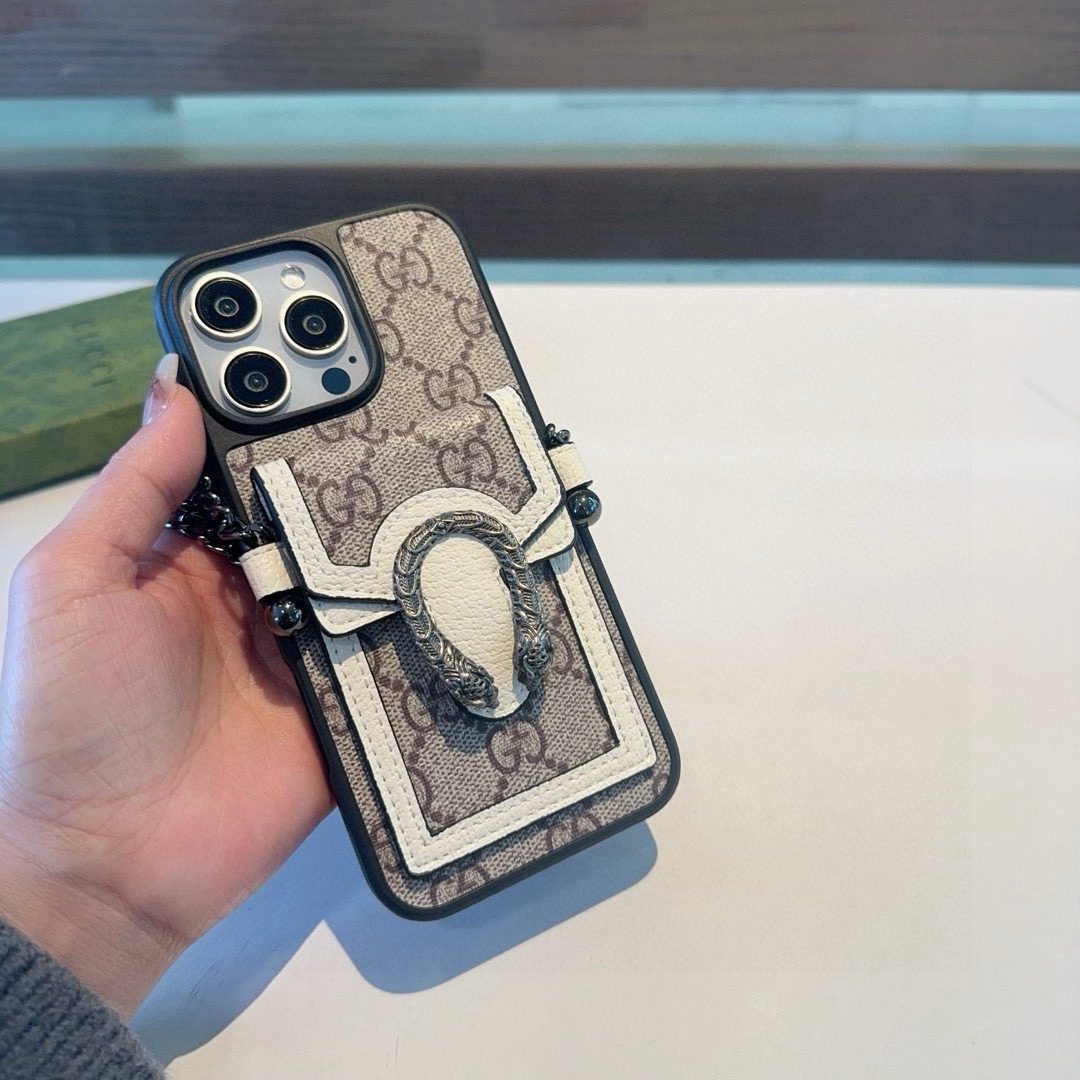 Gucci Dionysus Snake Head Leather Phone Case with Card Slot & Crossbody Strap