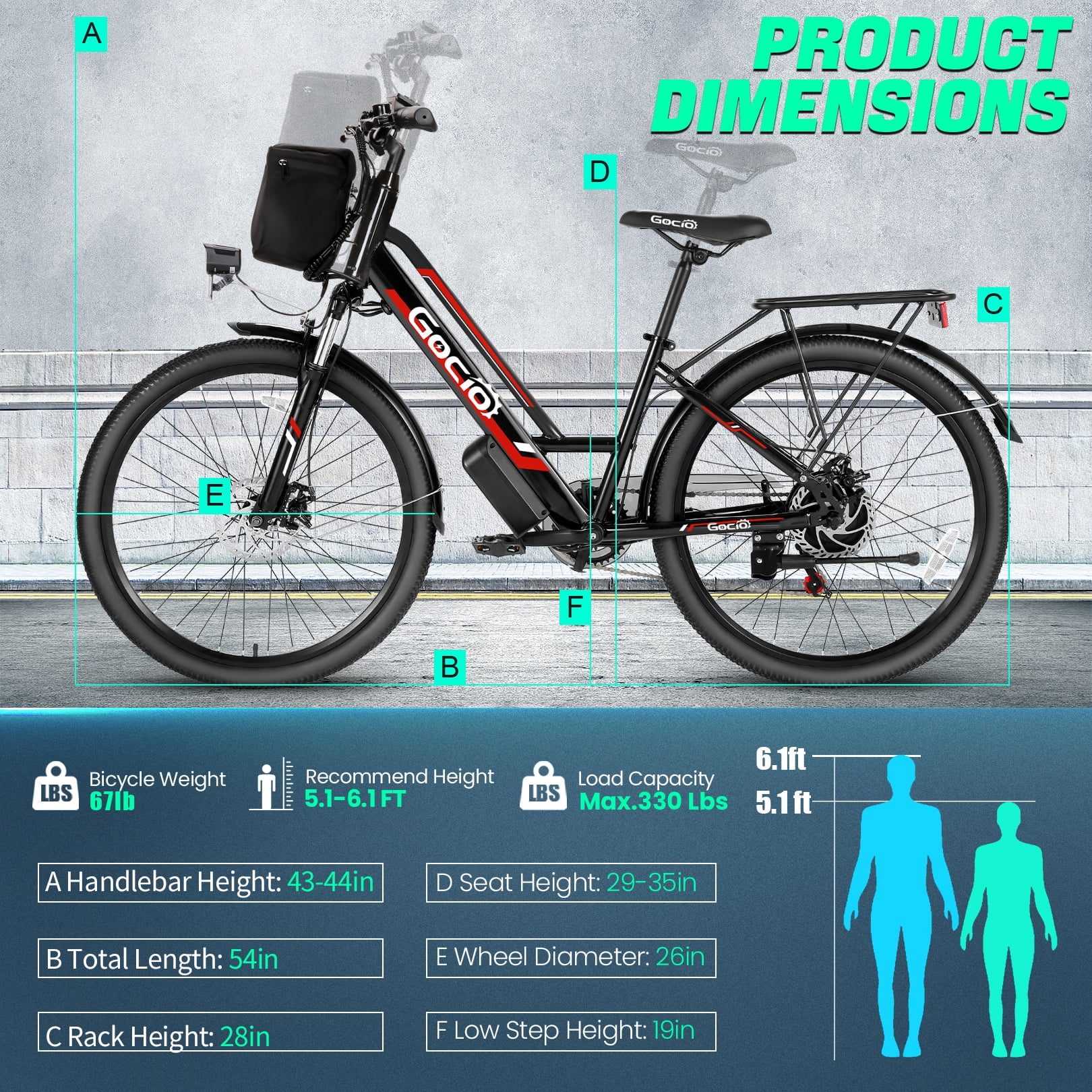 Gocio 26in Electric Cruiser Bike, 500W, 48V 7.8Ah