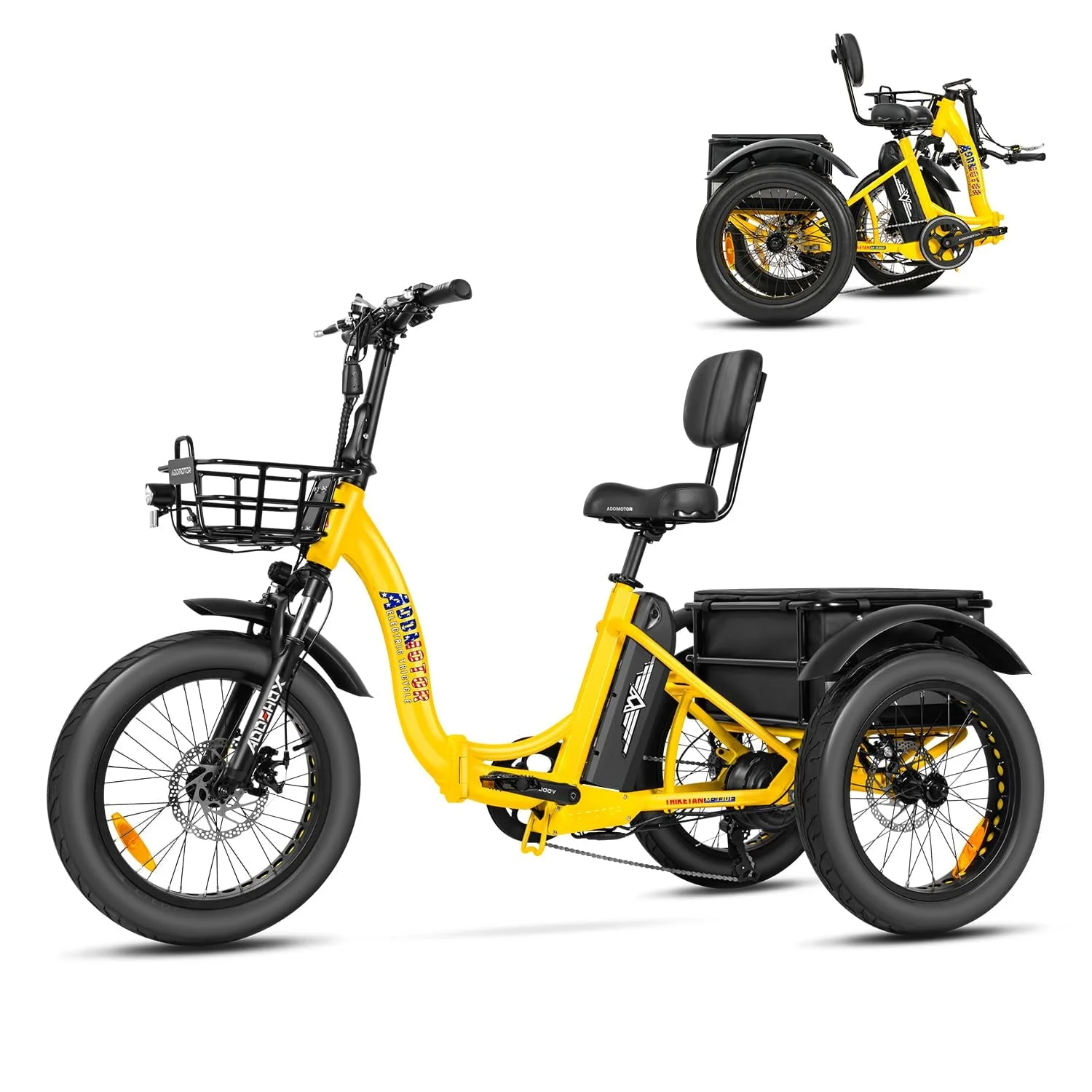 Addmotor M-330F Folding Electric Tricycle, 750W, 48V 20Ah, Yellow