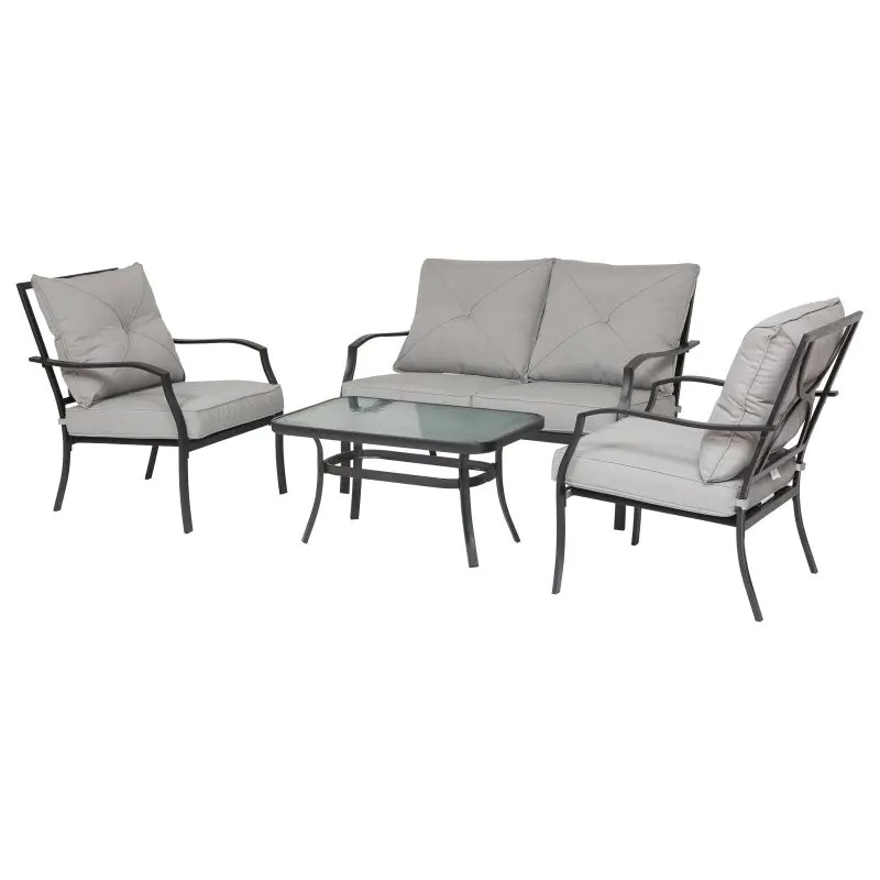 Outsunny 4 Pcs Metal Frame Garden Chatting Set w Sofa 2 Chairs