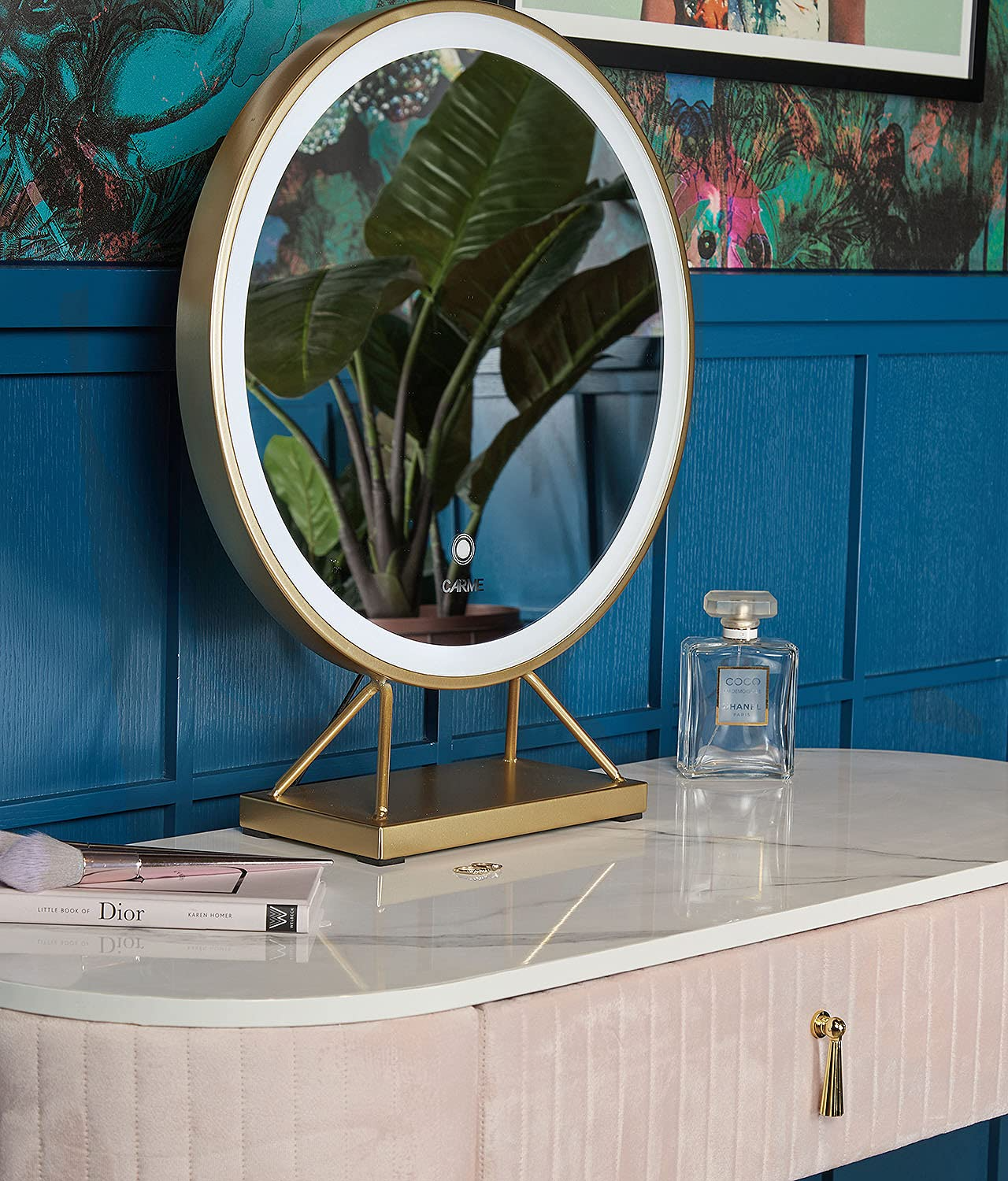 Velvet Dressing Table with LED Light Mirror Touch Sensor