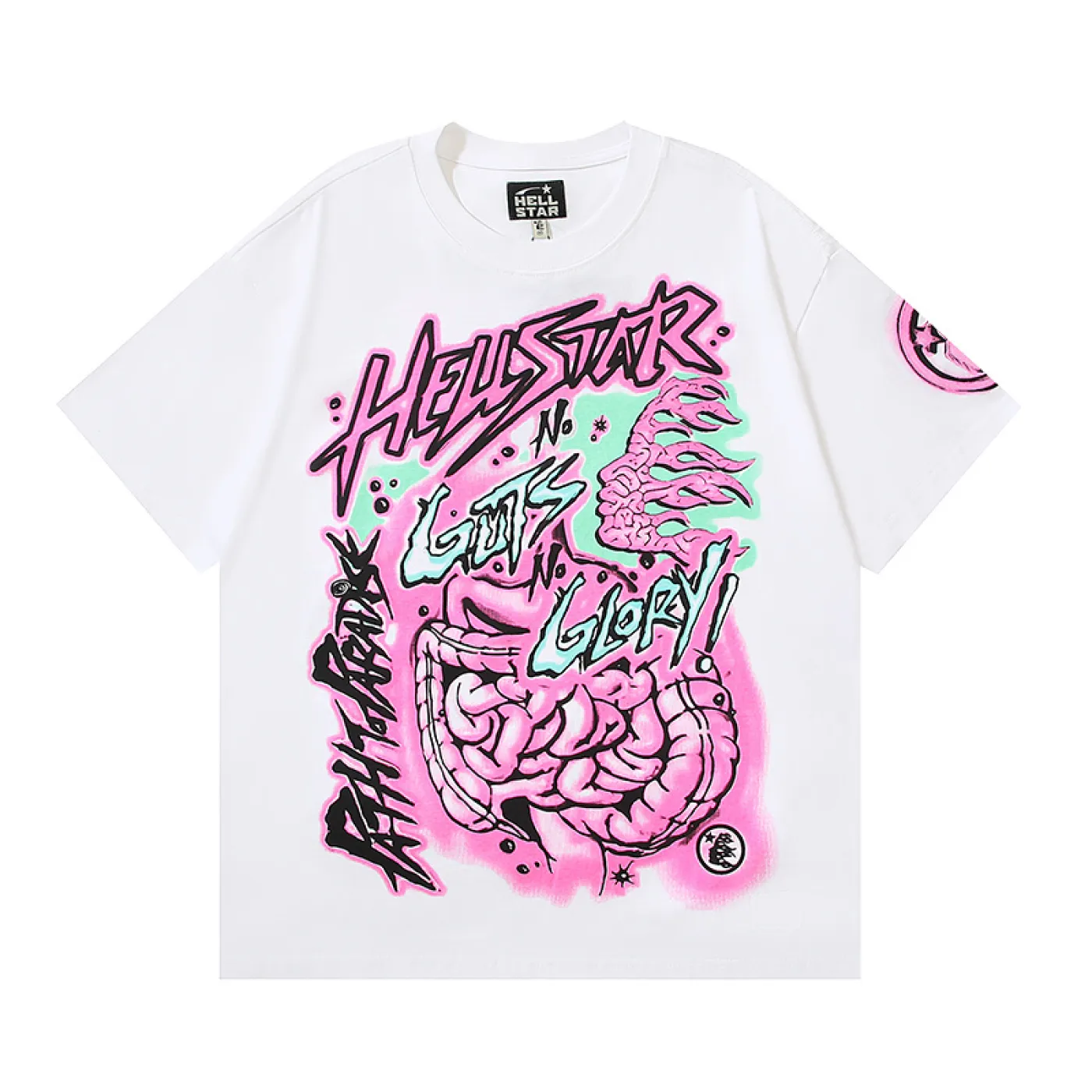 Hellstar No Guts No Glory T-Shirt White + Purple Brand Denim Shorts KB5026