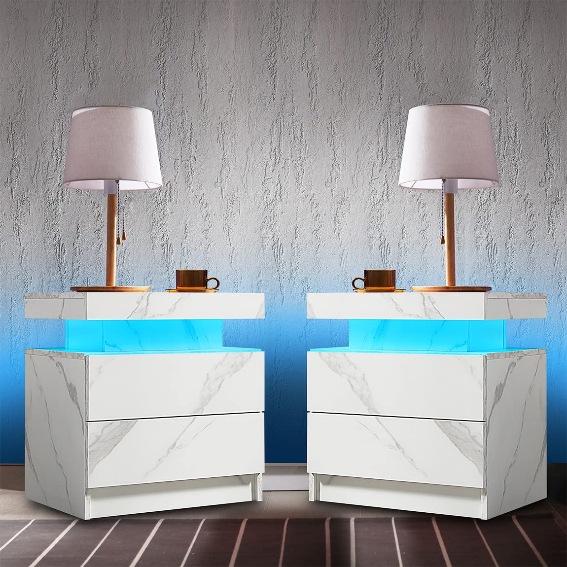 Nightstand Set of 2 LED Nightstand with 2 Drawers