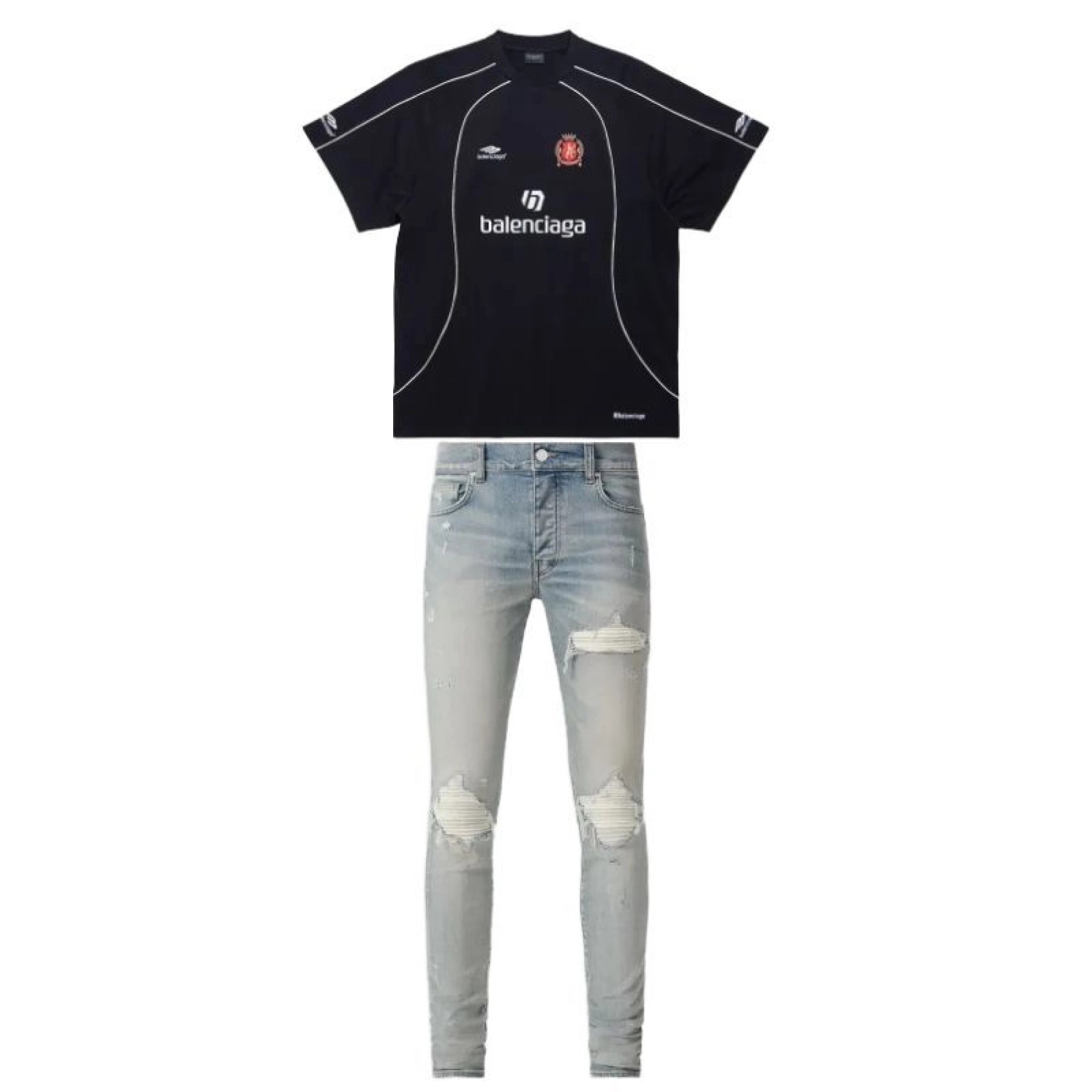 Balenciaga Lion Crest Soccer T-Shirt Black+Amiri Jeans