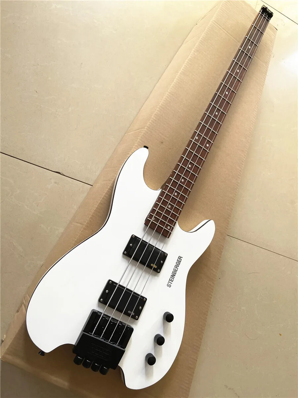 High Quality Custom 4-string White Headless Electric Bass Black Accessory