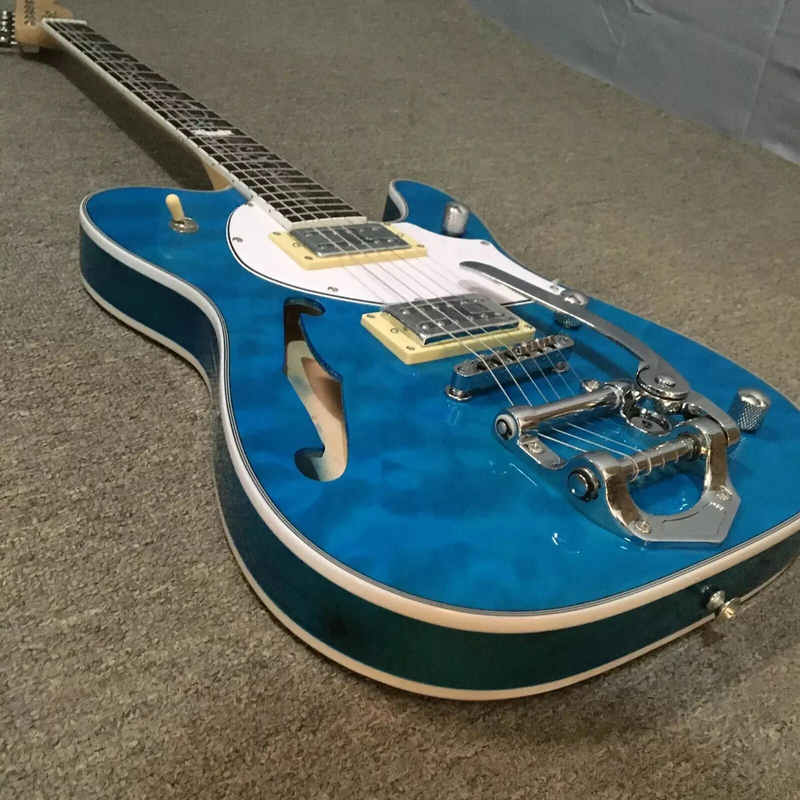F Hole TL Guitar Flower Inlay Semi Hollow Body Quilted Maple Neck 6 strings Top