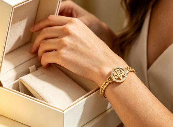 Luxury Gold Tree of Life Crystal Bracelet Watch Women Elegant Stainless Steel Dress Wrist Jewelry Watch