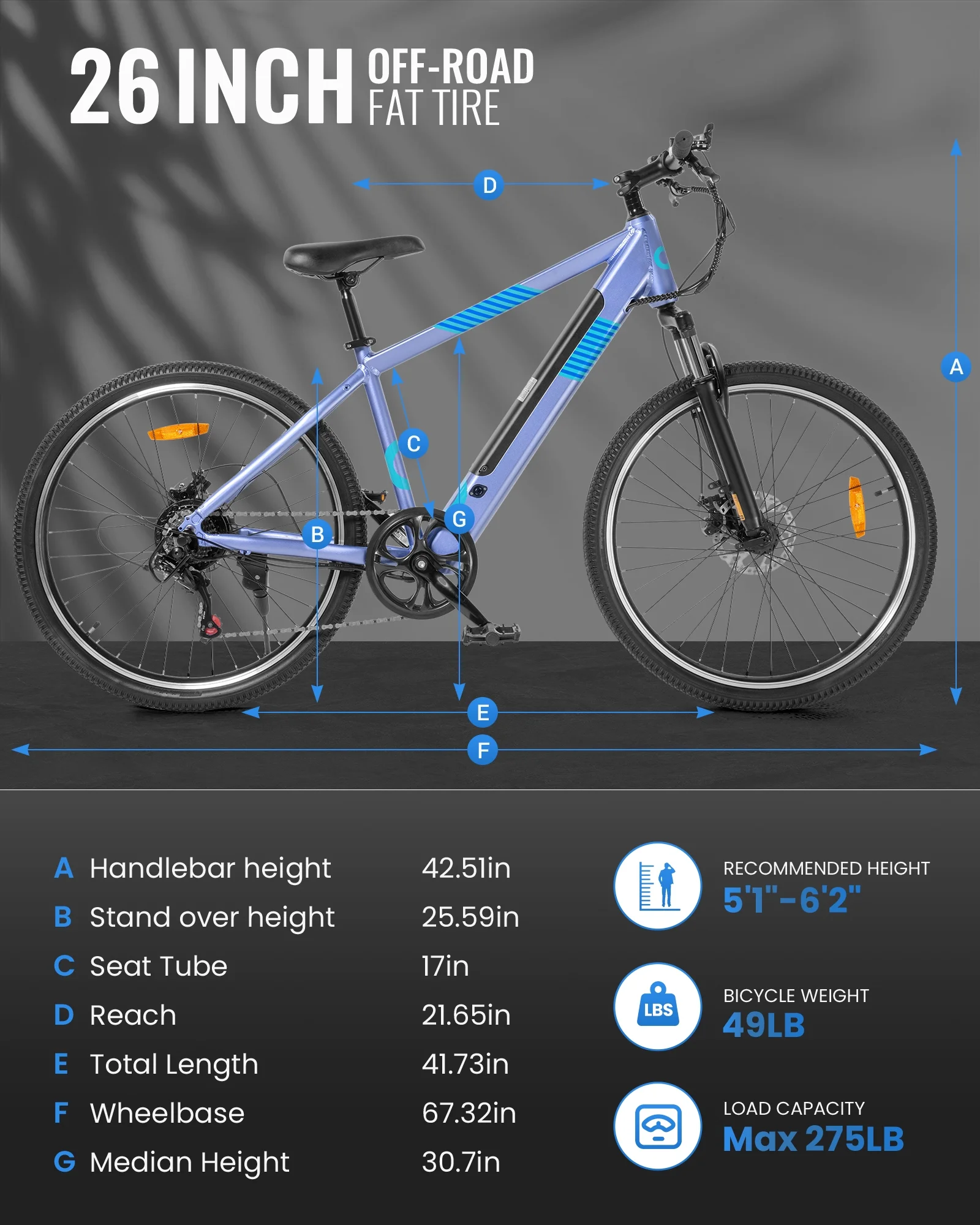 MIHOVER 26in Electric Commuter Bike, 500W Peak, 36V