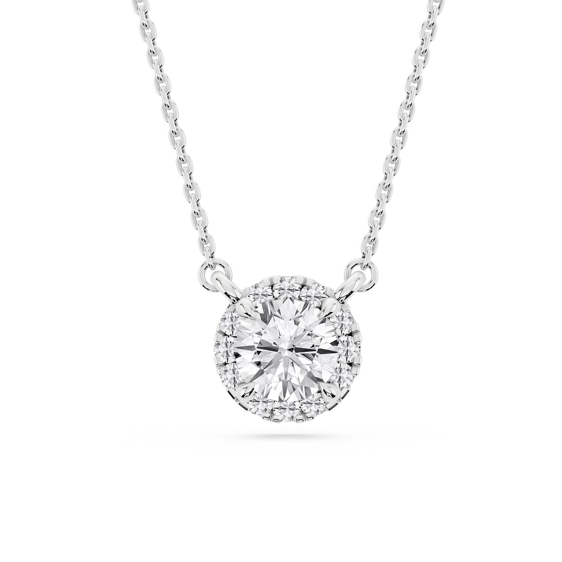Round Lab Grown Diamond French Halo Pendant   - 18 Inches
