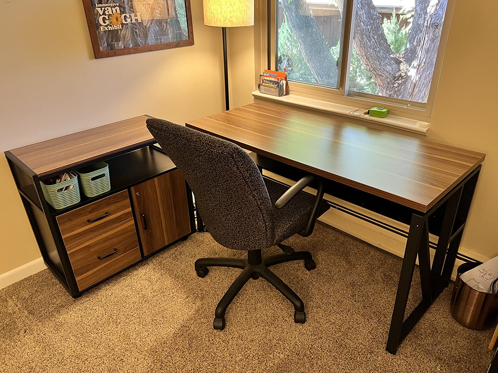 L Shaped Desk with Drawer Cabinet