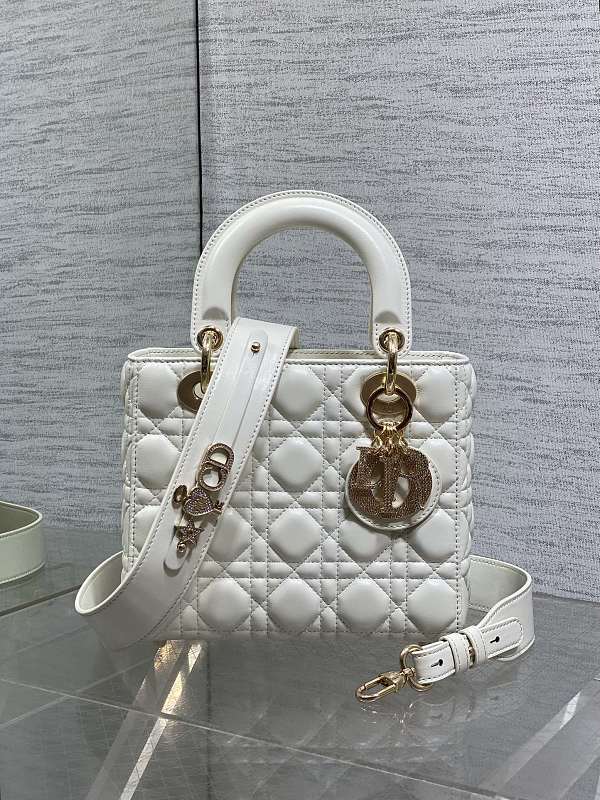 Lady Dior Bag Medium White Gold Hardware