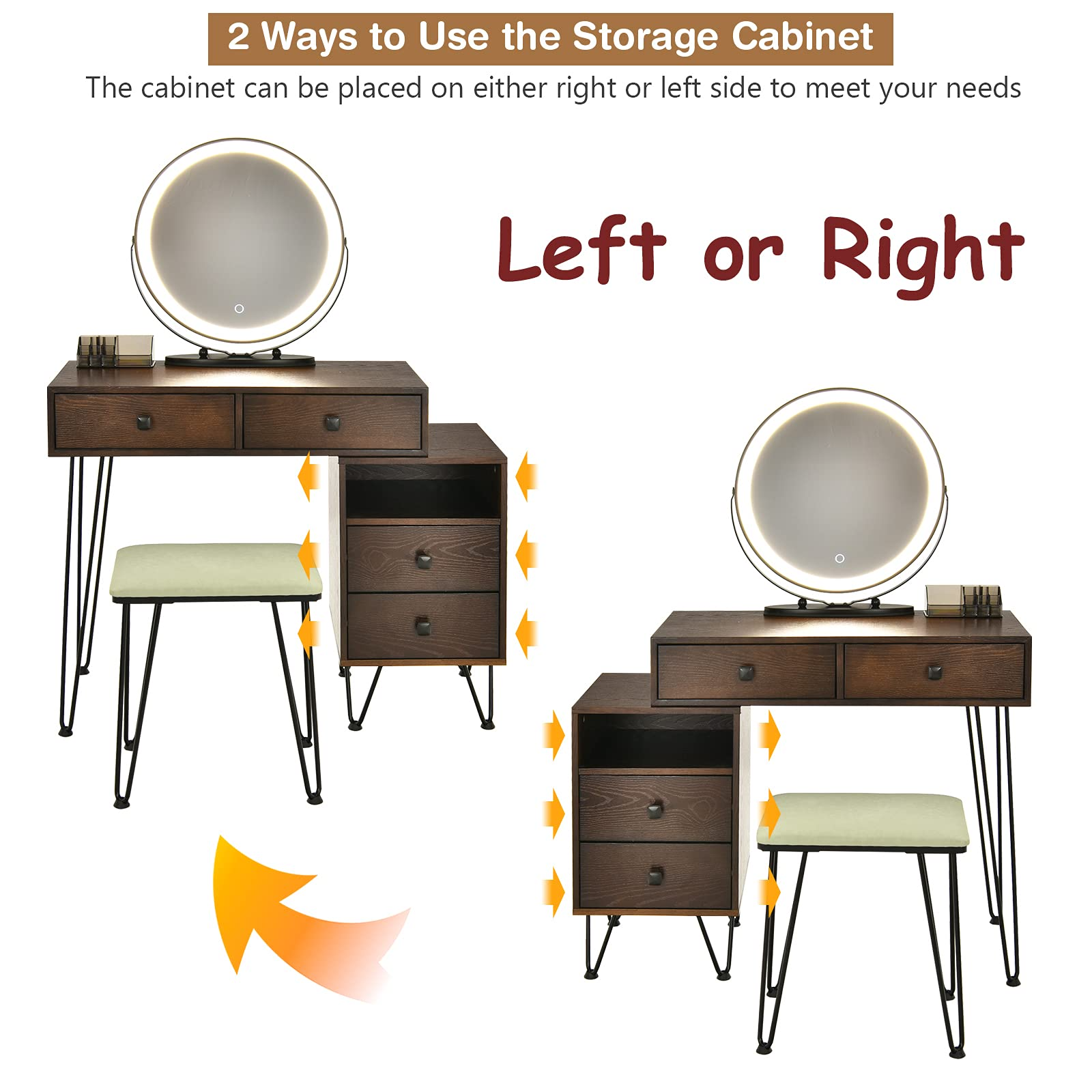 Vanity Set with 3 Colors Lighted Mirror