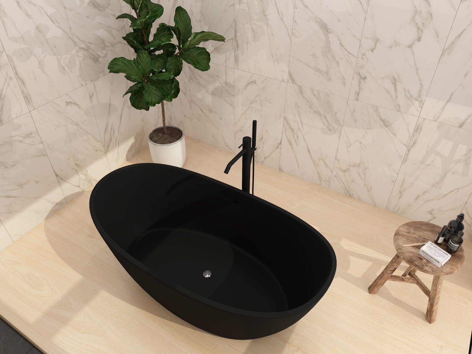 59" x 33" Freestanding Soaking Solid Surface Bathtub