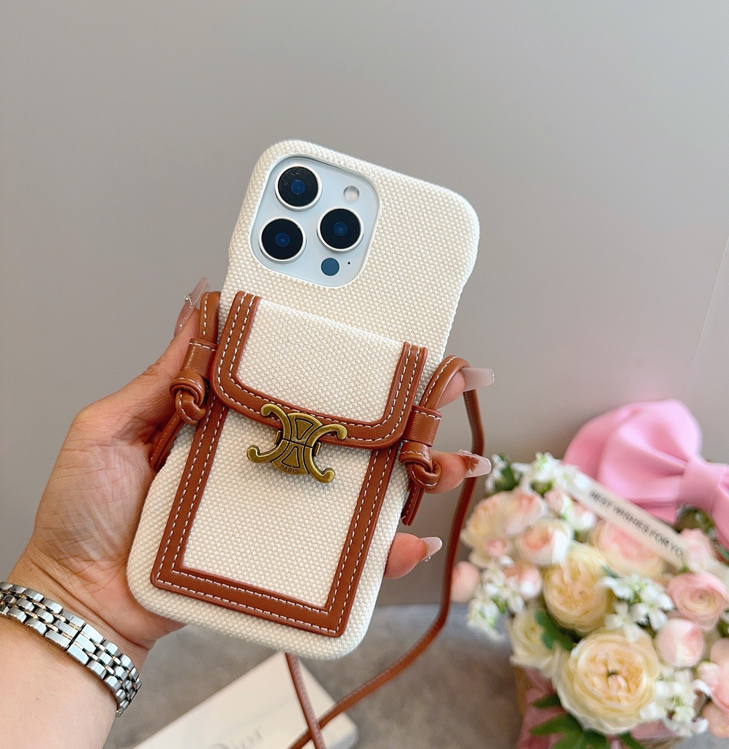 Celine Triomphe Monogram Card Slot Crossbody Phone Case