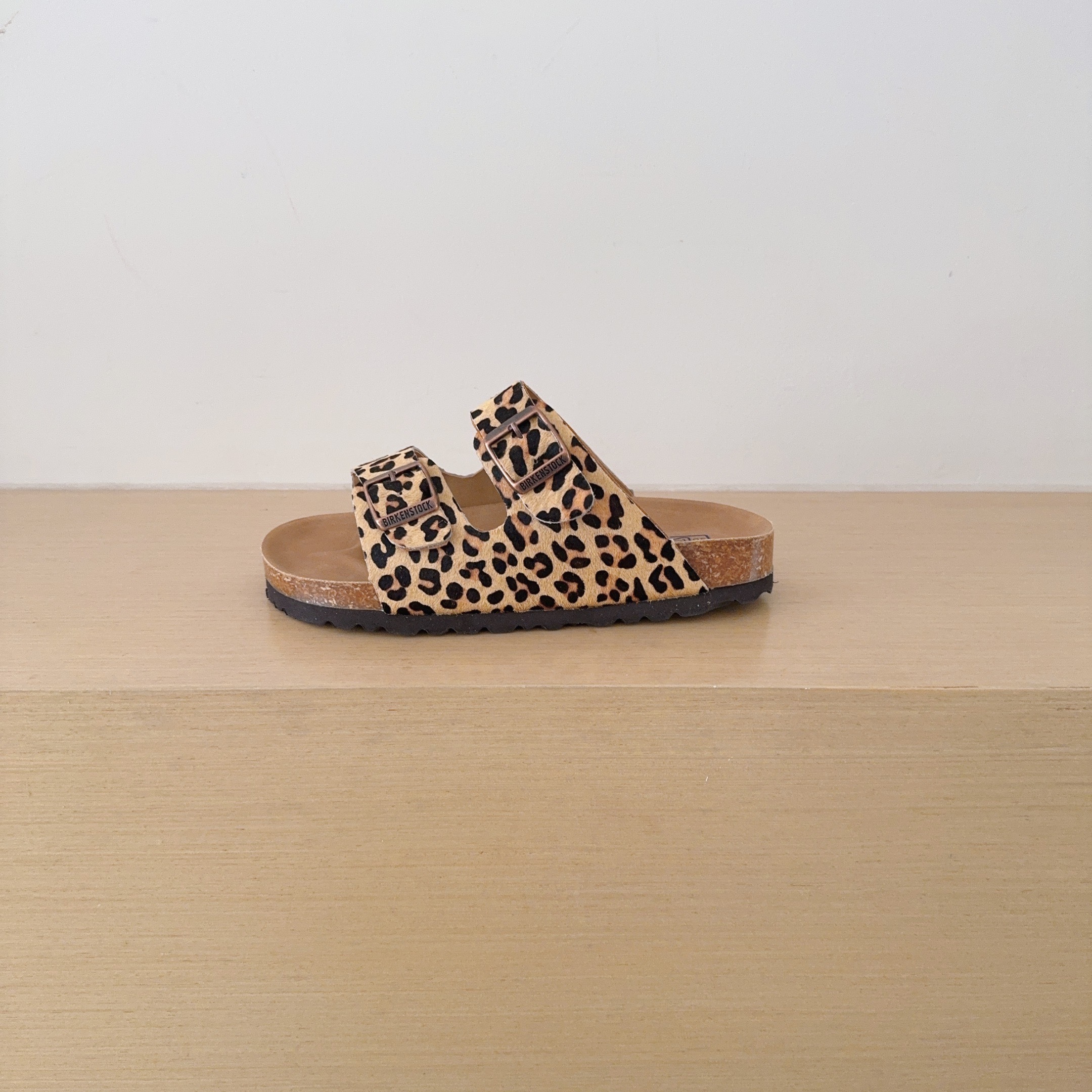 Leopard Print Birken-Style Two-Strap Sandals