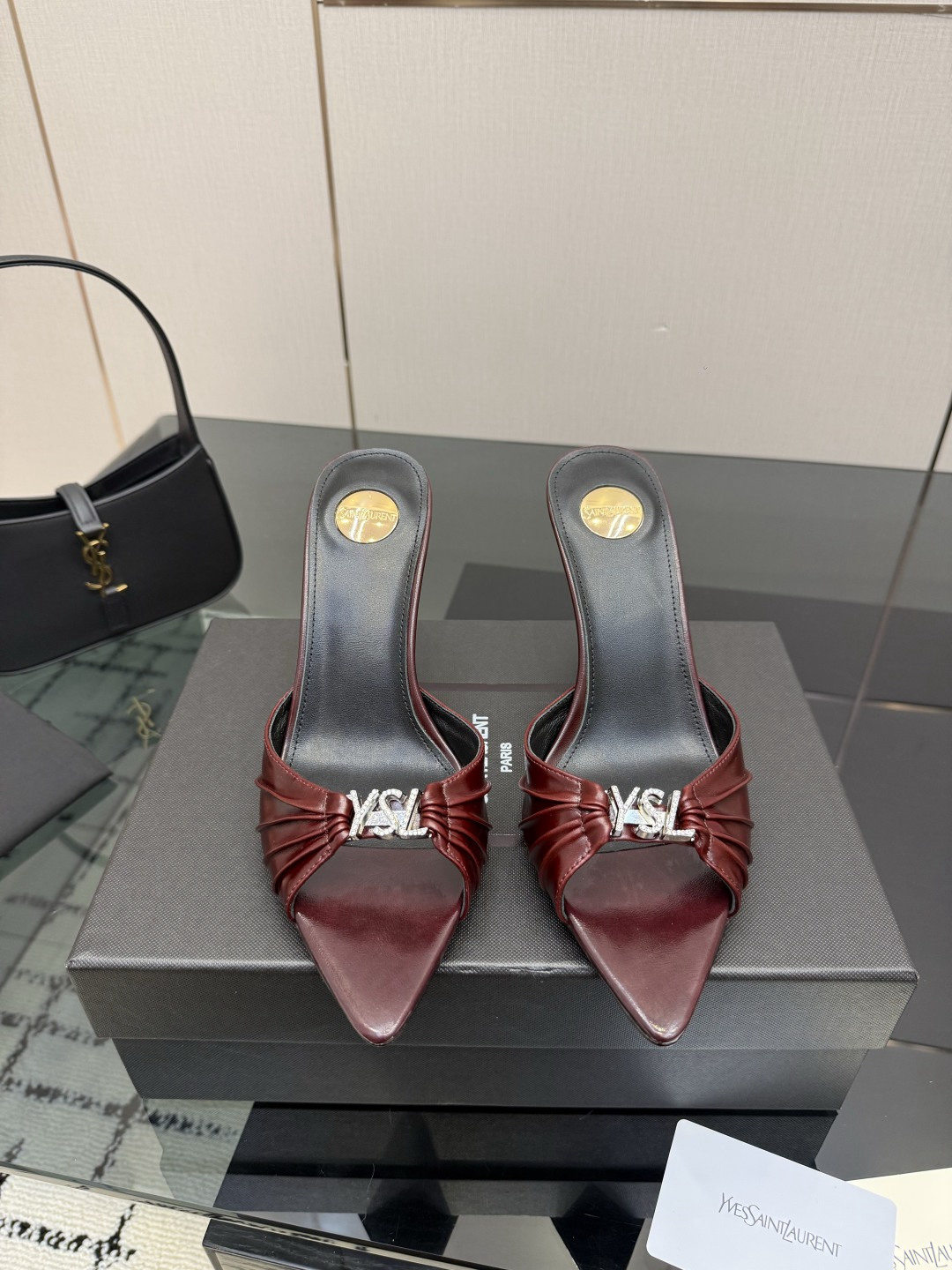 YSL Tribute Crepe Slide Mule Heels