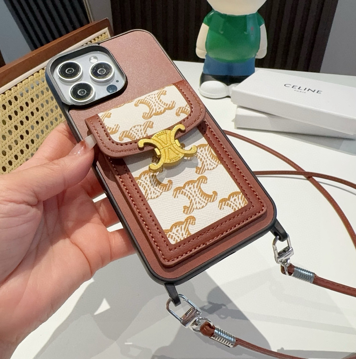 Celine Triomphe Monogram Card Holder Crossbody Phone Case