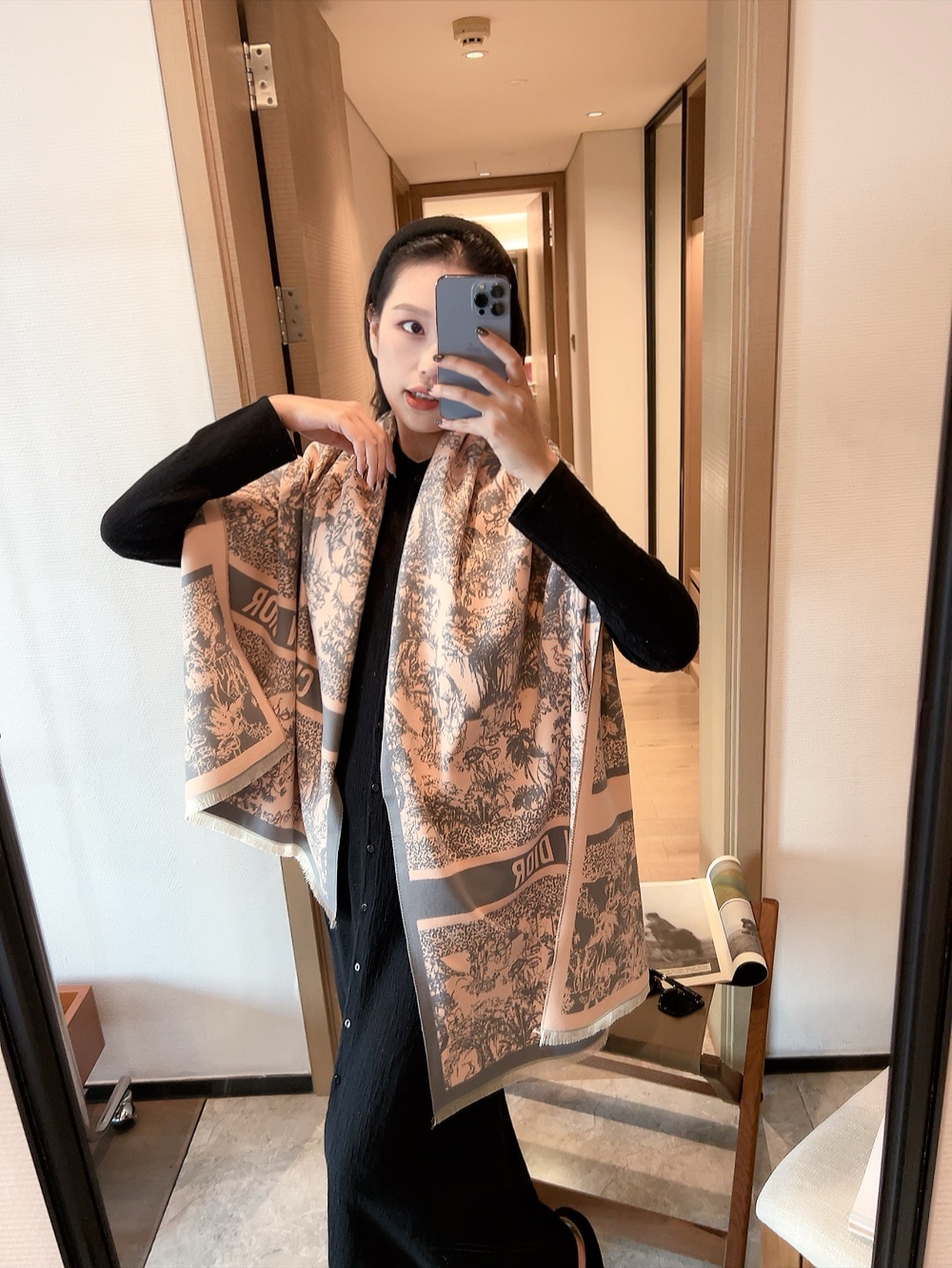 Dior Oblique Scarf Pink and Brown 65 x 180 cm
