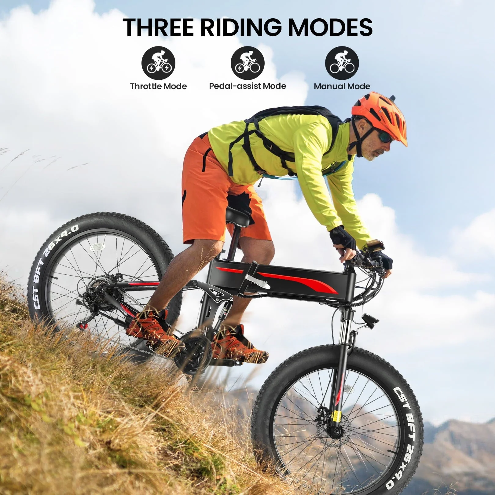 Funcid 26in Folding Fat Tire Electric Bike, 500W, 48V 10Ah