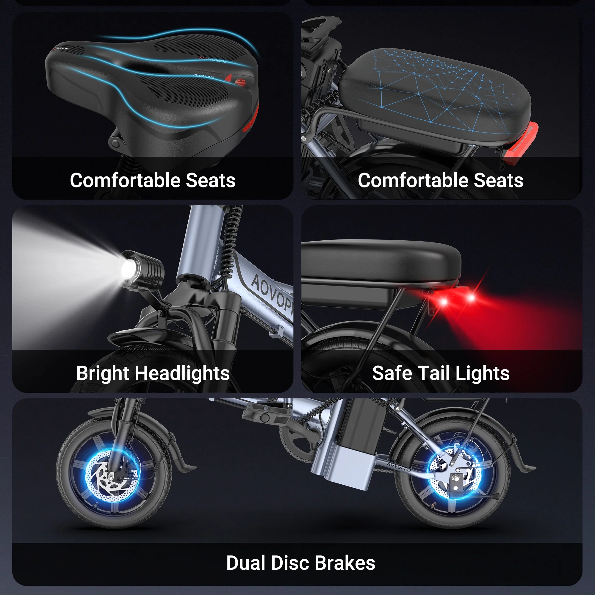 AOVOPRO EB60 14in Folding Electric Bike, 500W, Two Seats