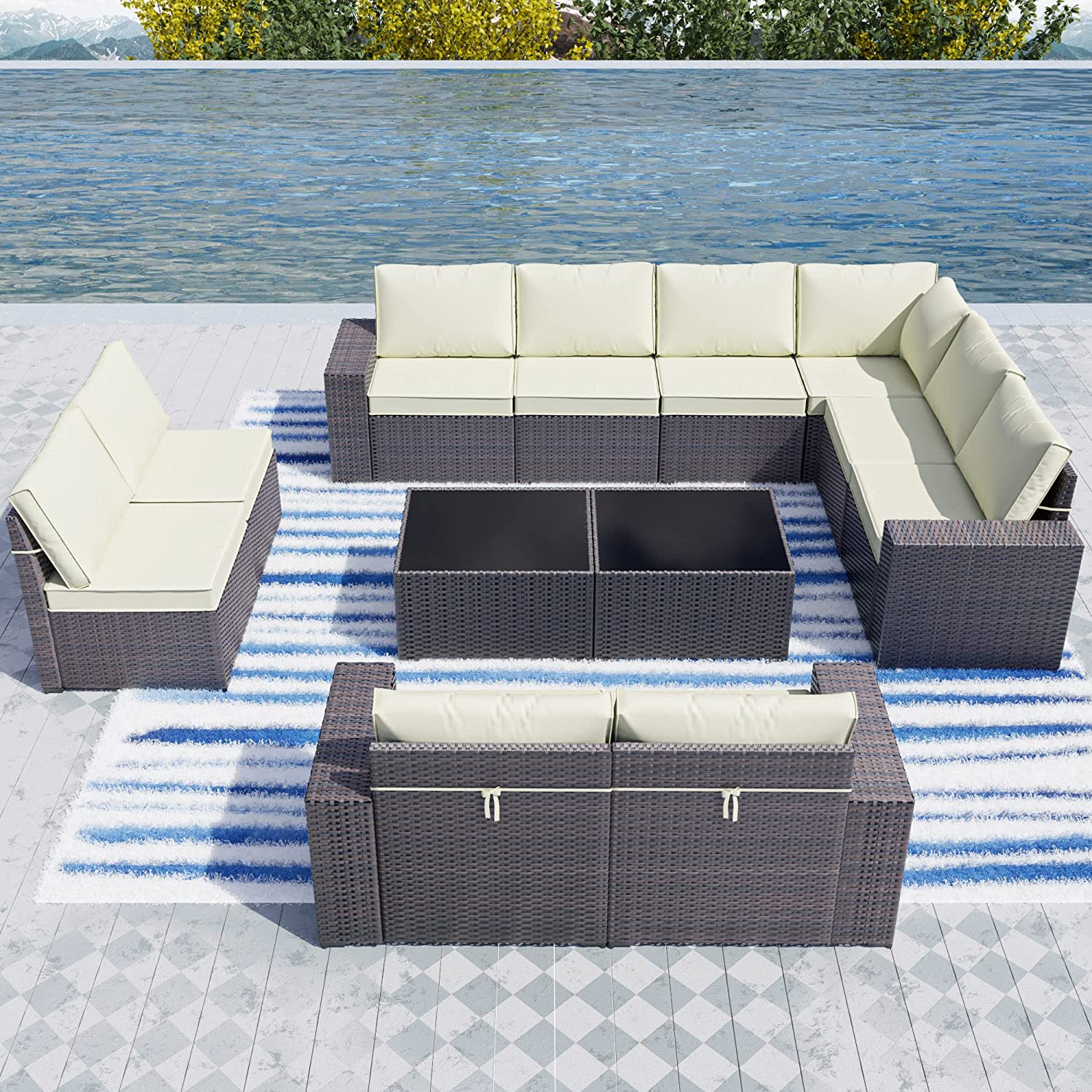 Outdoor Patio Furniture Set 12 Pcs Sectional Rattan Sofa Set