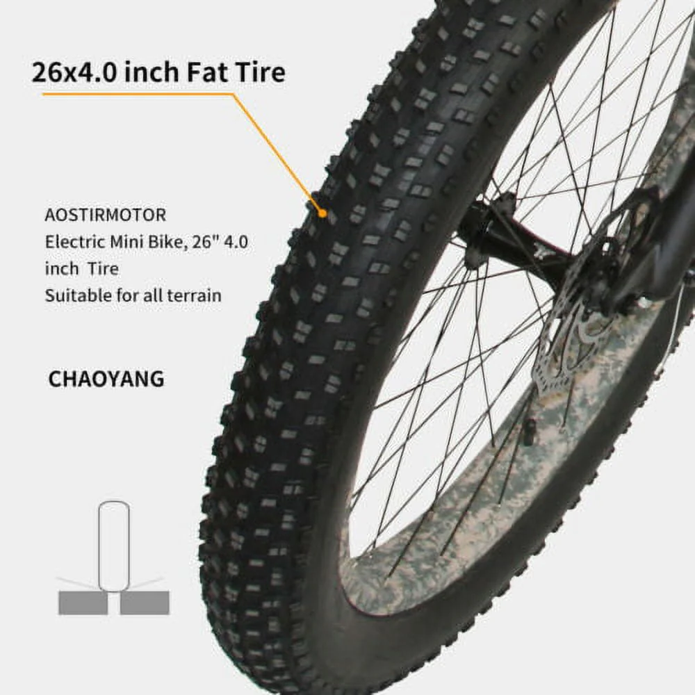 Aostirmotor 26in Fat Tire Electric Mountain Bike, 749W, Black