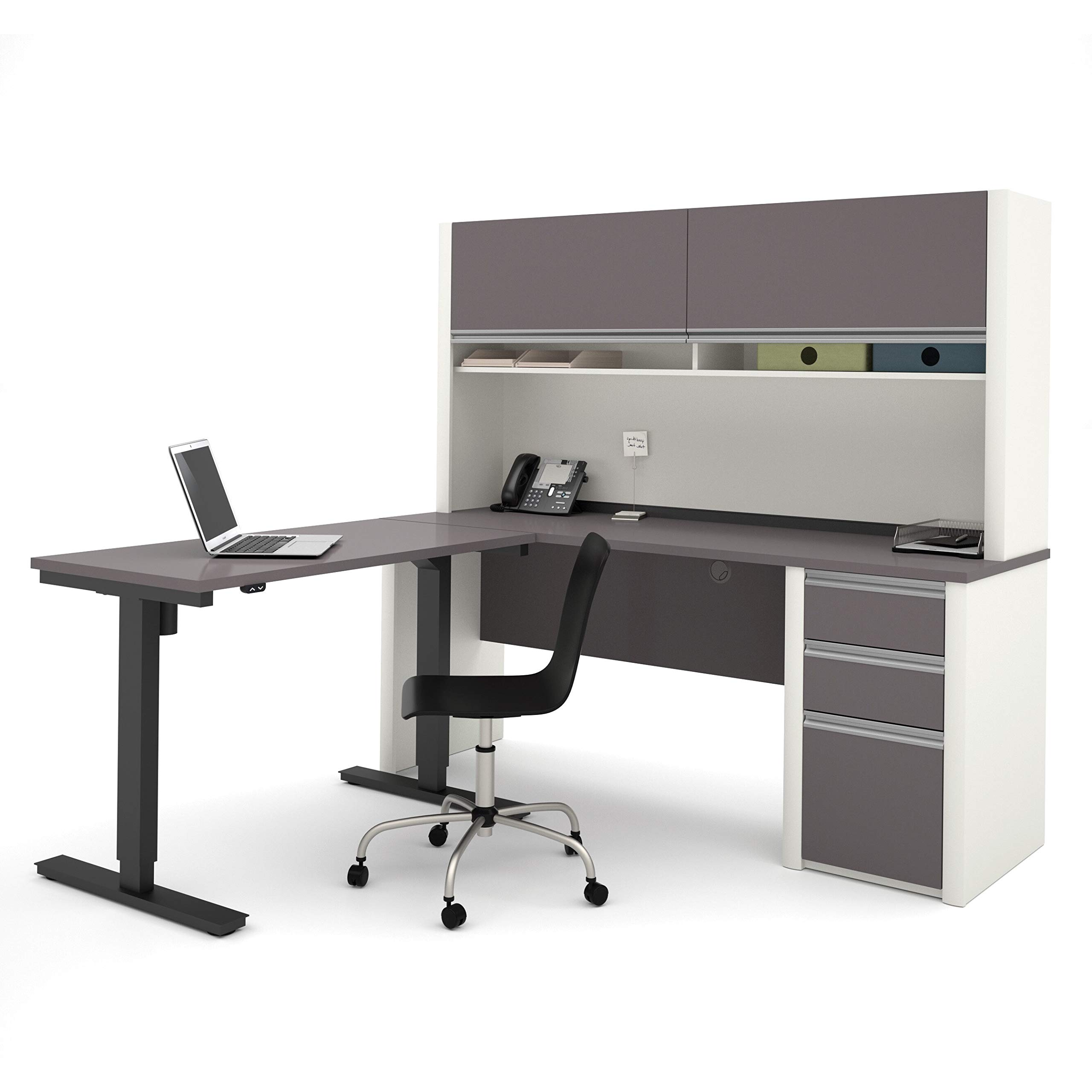 Bestar Connexion L-Shaped Standing Desk with Pedestal and Hutch