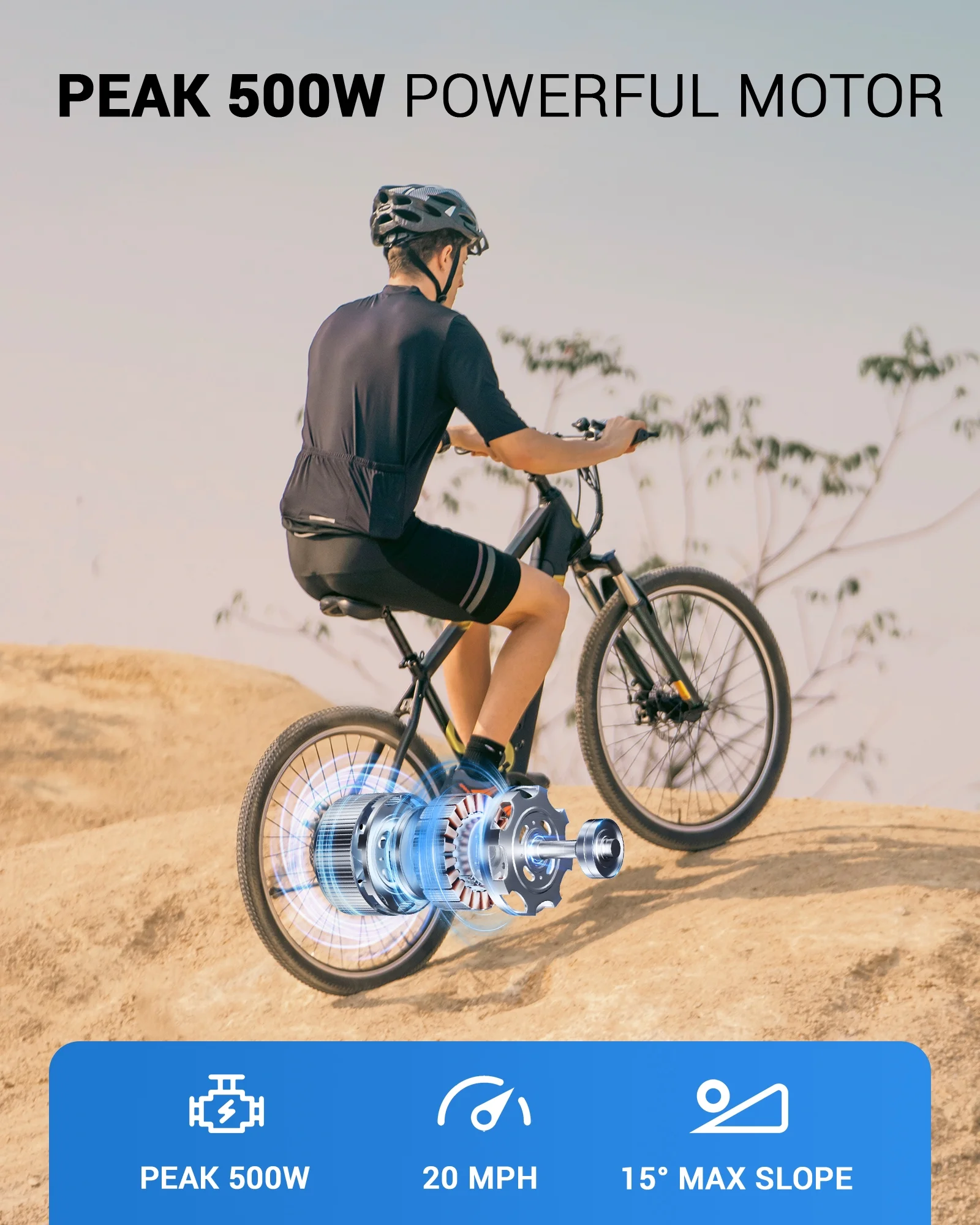 MIHOVER 26in Electric Commuter Bike, 500W Peak, 36V