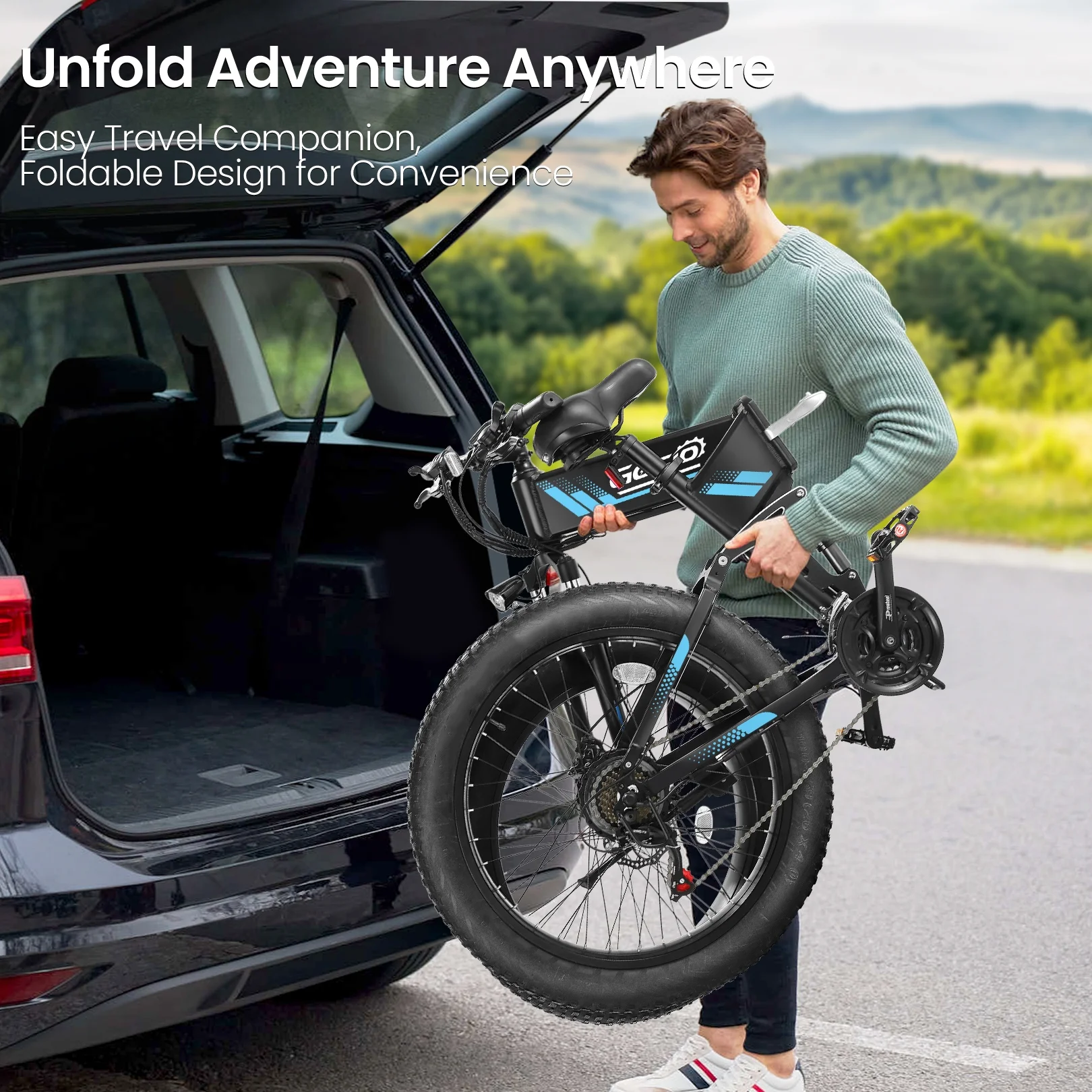 Gocio 26in Folding Fat Tire Electric Bike, 750W Peak, 48V 10.4Ah