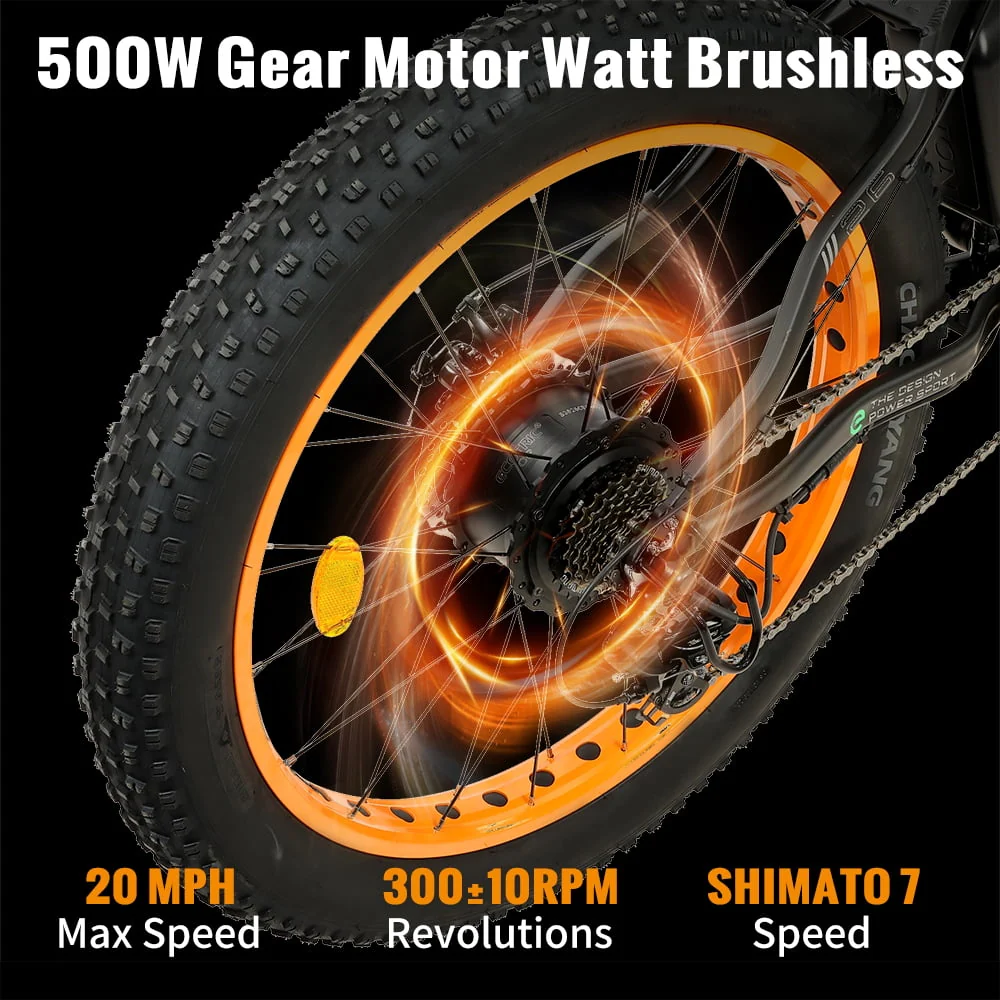 ECOTRIC 26in Fat Tire Electric Bike, 500W, 36V, 7-Speed