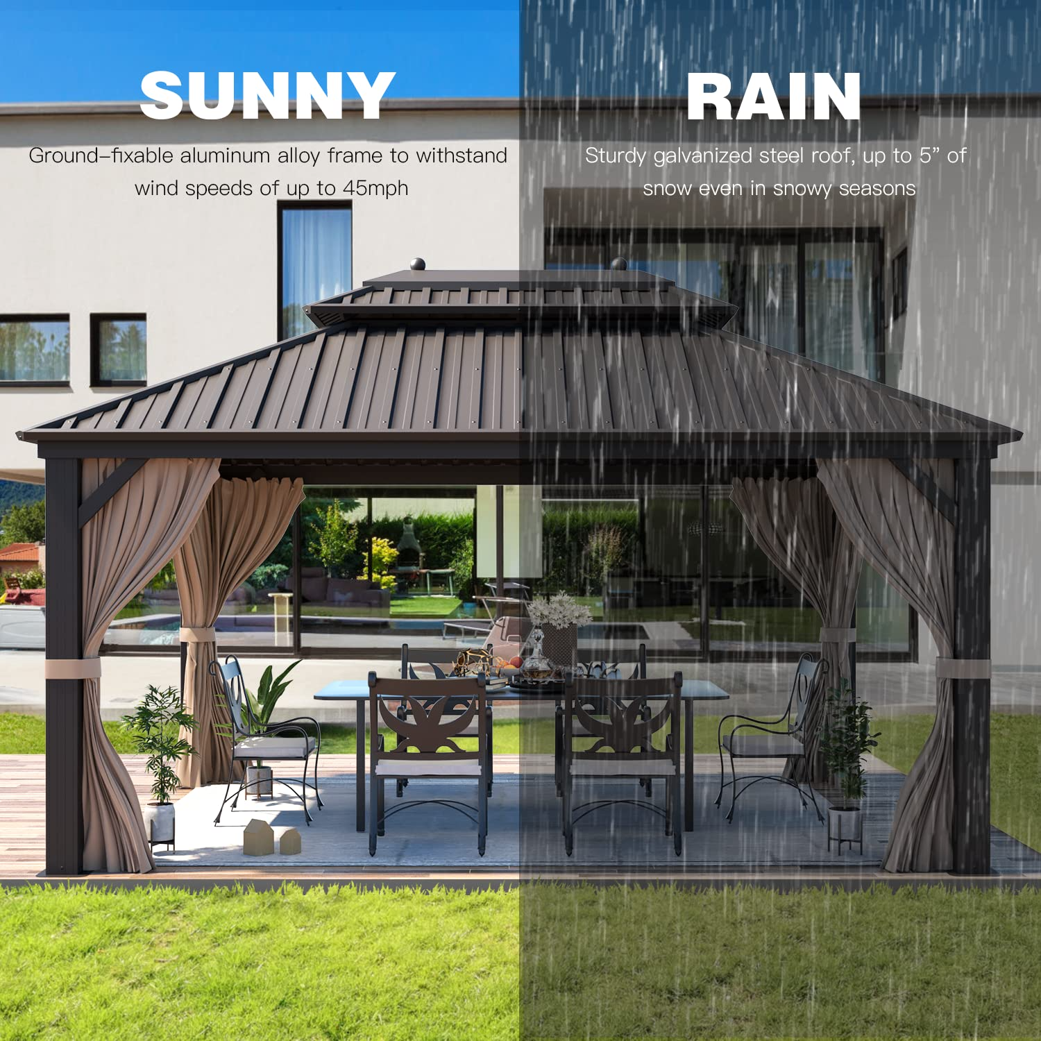 Hardtop Gazebo Galvanized Steel Patio Gazebo Canopy Double Roof