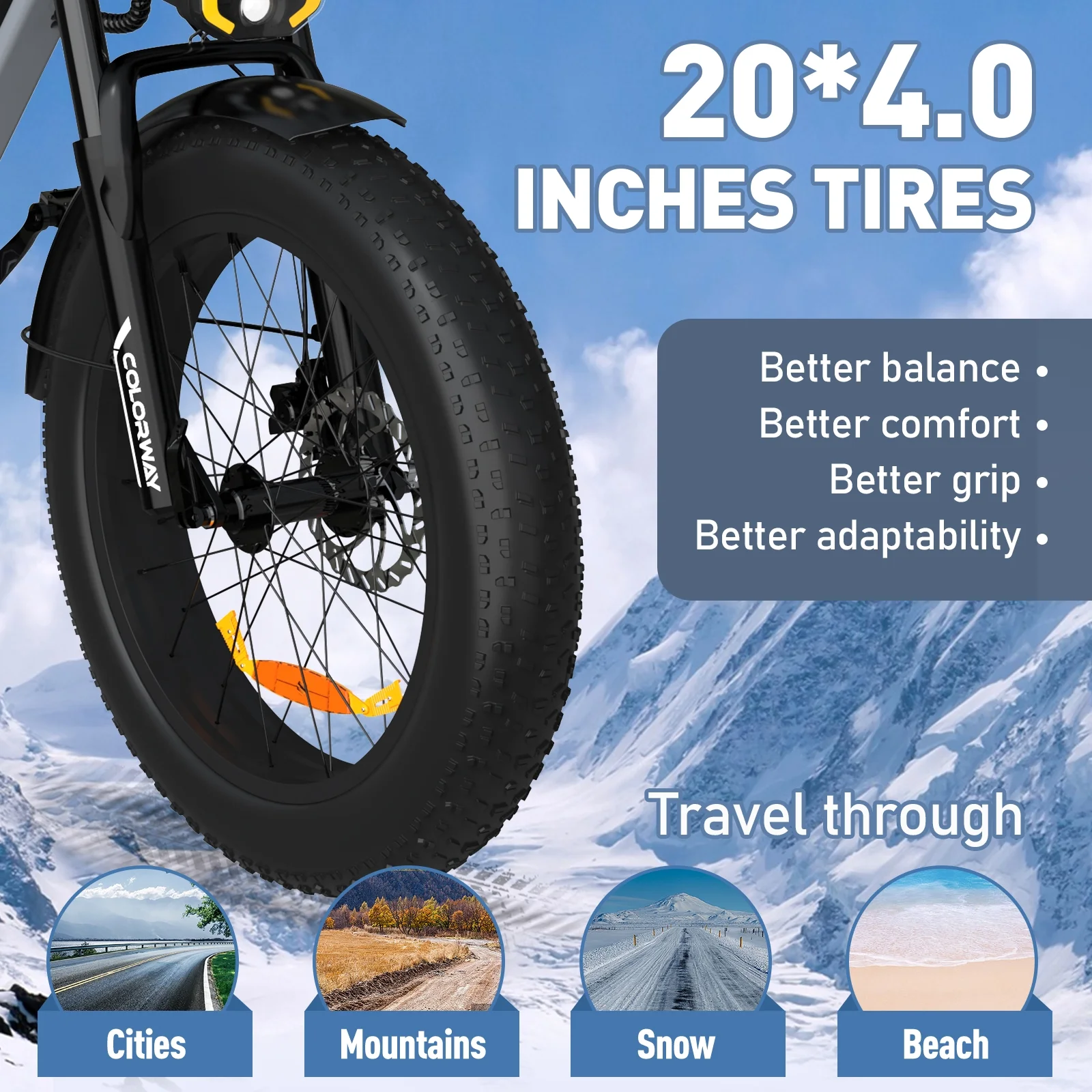 COLORWAY 20in Fat Tire Electric Bike, 750W, 48V 15Ah