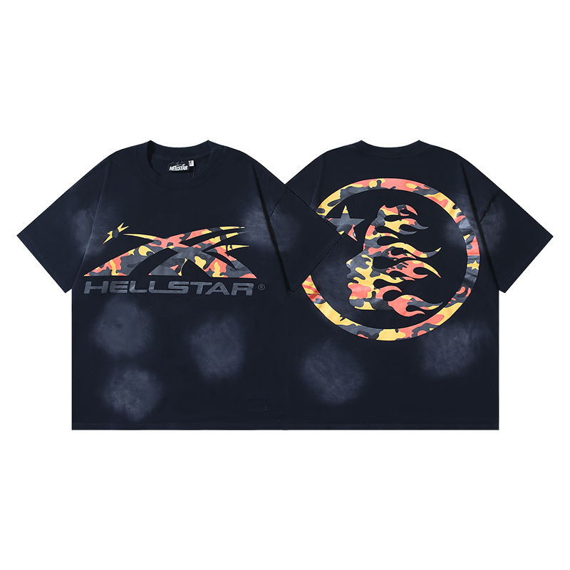 Hellstar Black Orange Camo Sports Logo T-Shirt