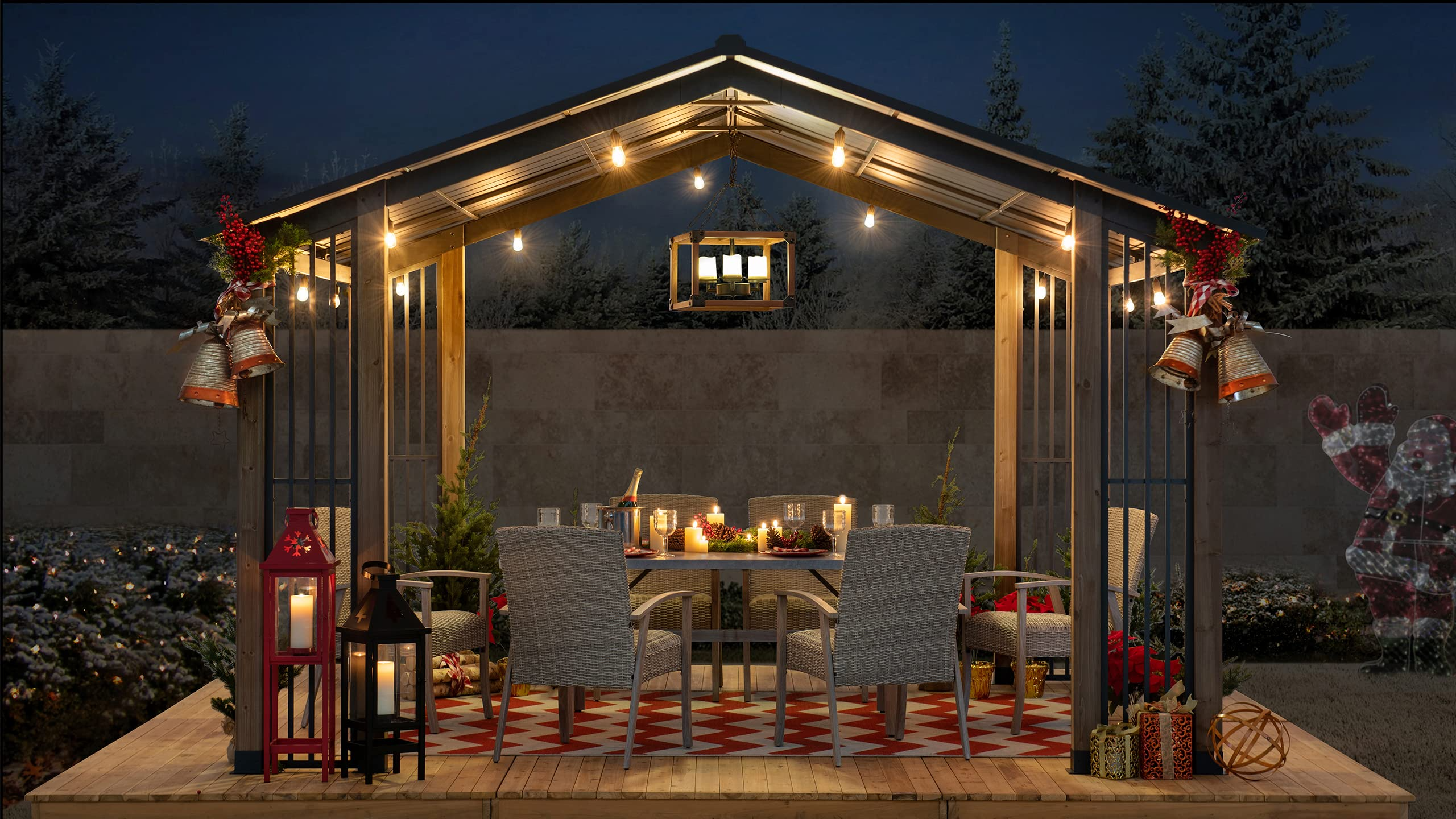 Outdoor Cedar Frame Wood Gazebo with Black Steel Hardtop Roof
