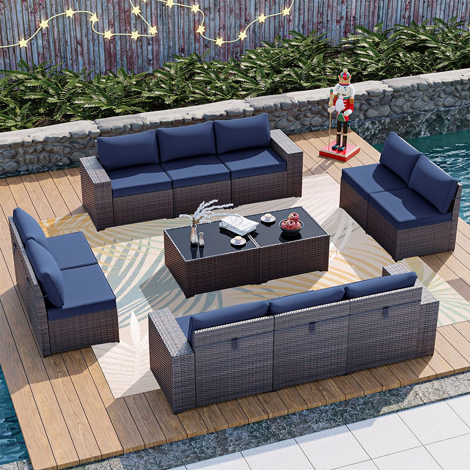 12 Pcs Patio Furniture Set Sectional Sofa Sets Brown PE