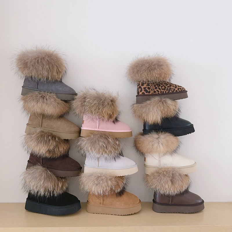 UGG Kids Platform 5854 Genuine Fur Trim Low-Cut Boots
