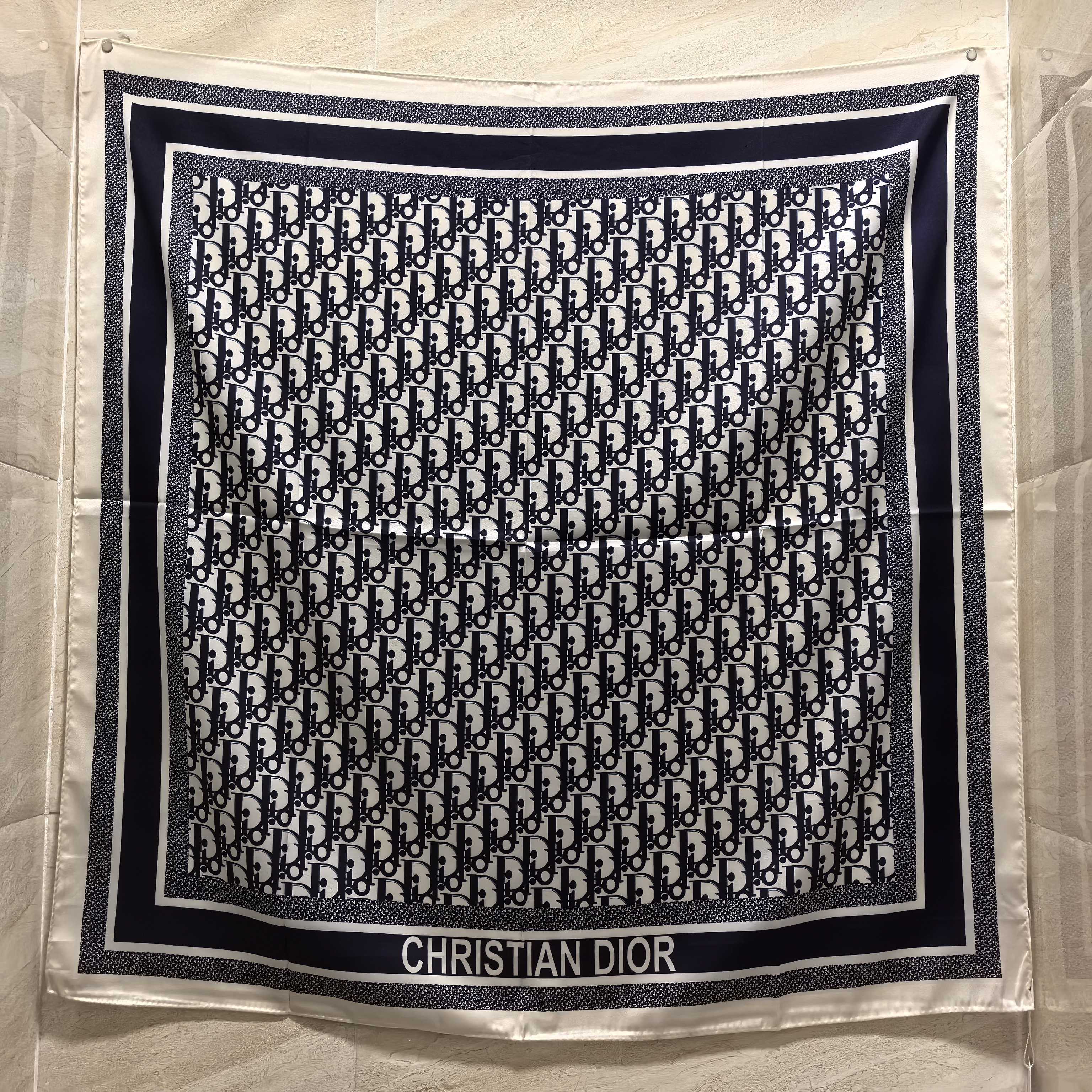 Dior Oblique Silk Square Scarf Pink and Navy 90 x 90 cm