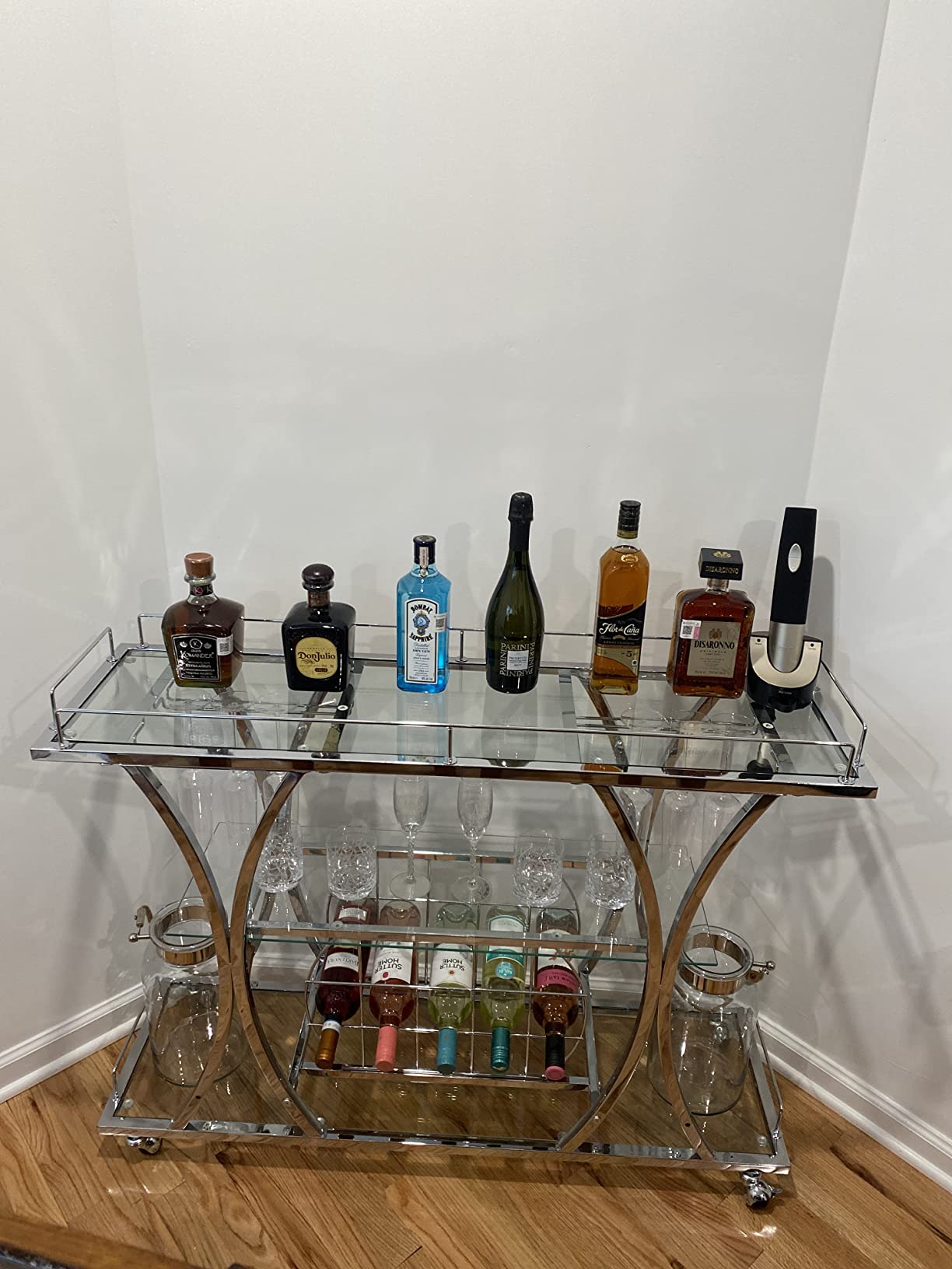 Bar Serving Cart with Glass Holder and Wine Rack