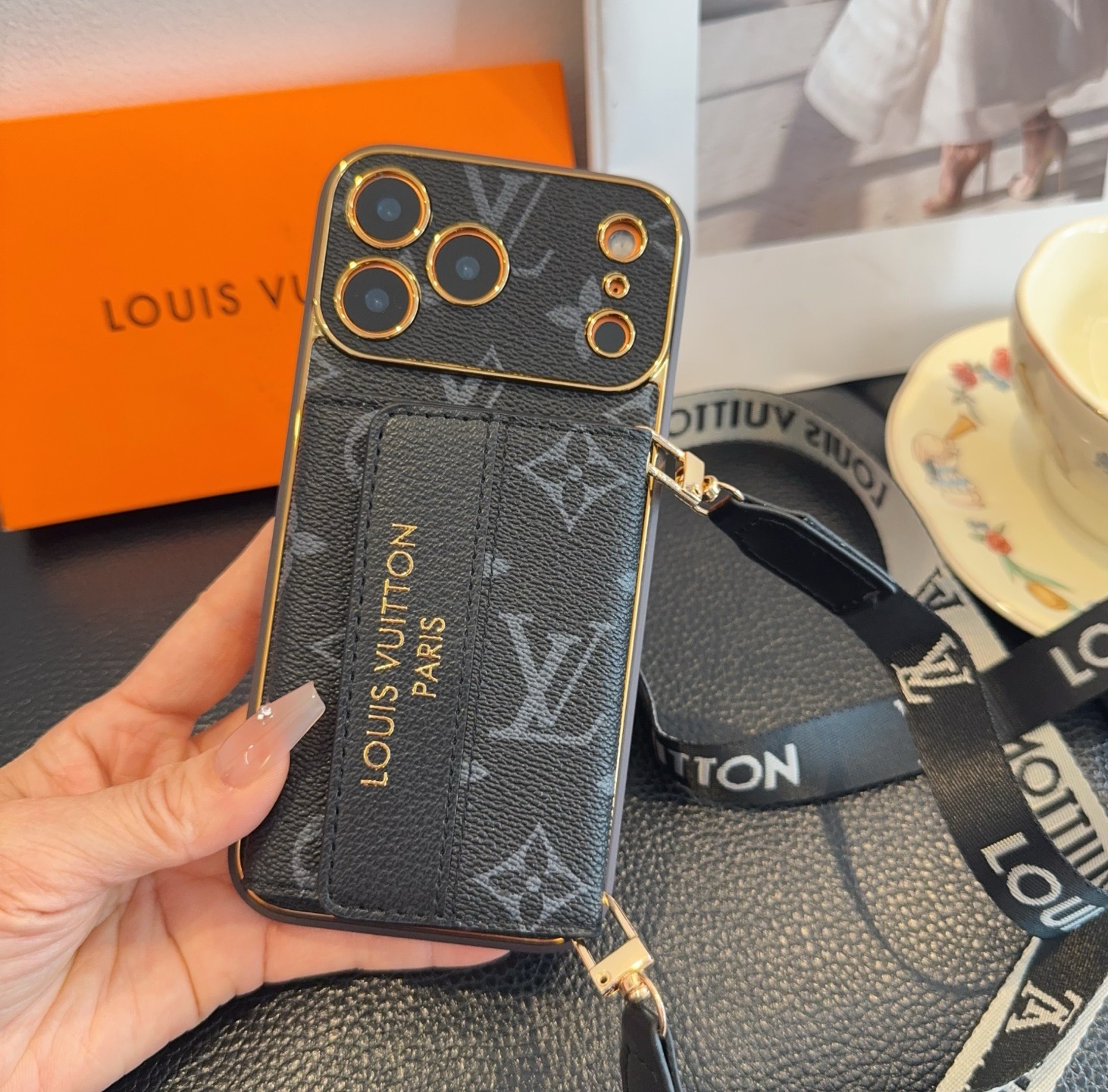 LV Card Holder Phone Case, Accordion Card Bag Crossbody Design