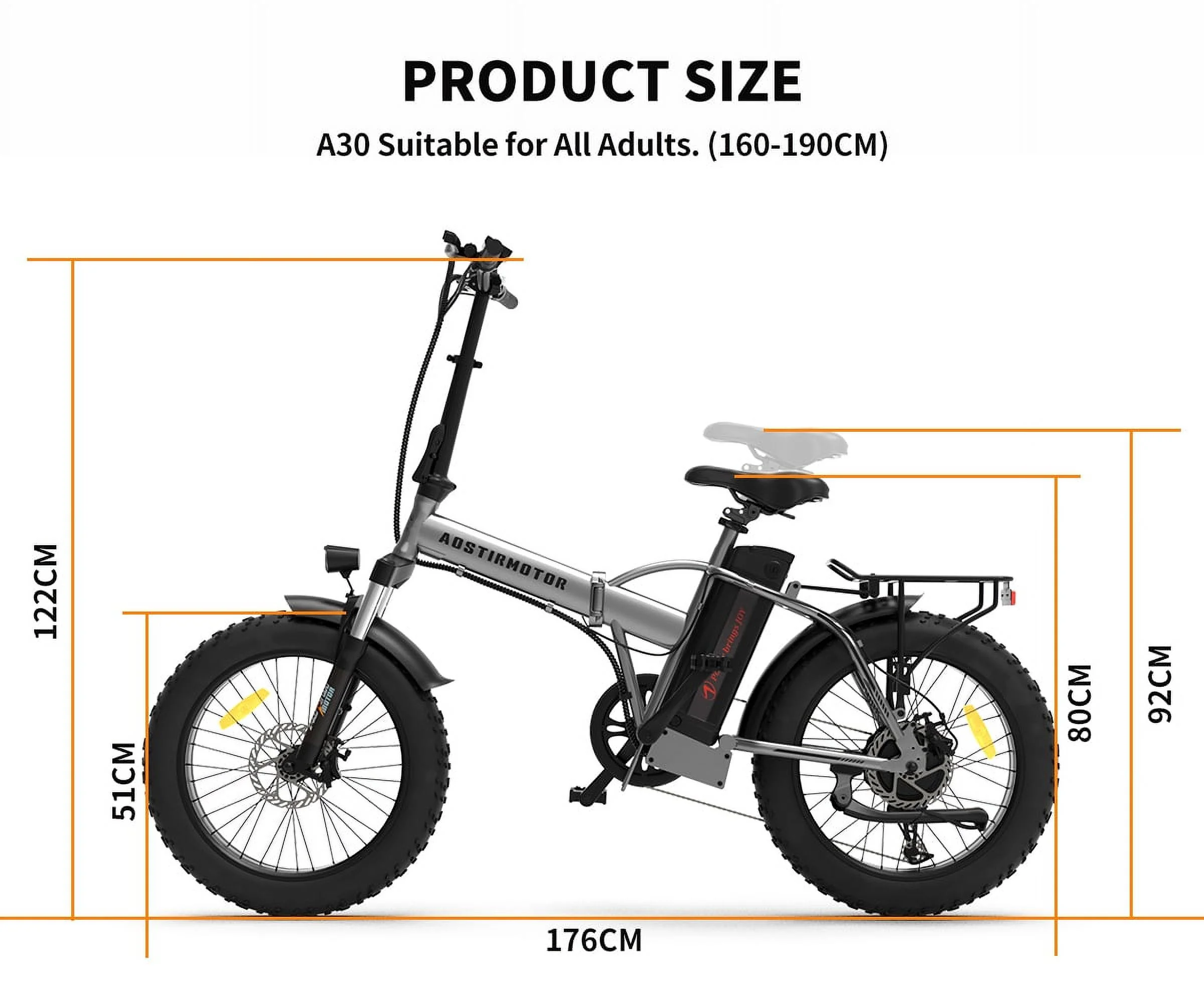 Aostirmotor 20in Folding Fat Tire Electric Bike, 750W, 48V 12.5Ah
