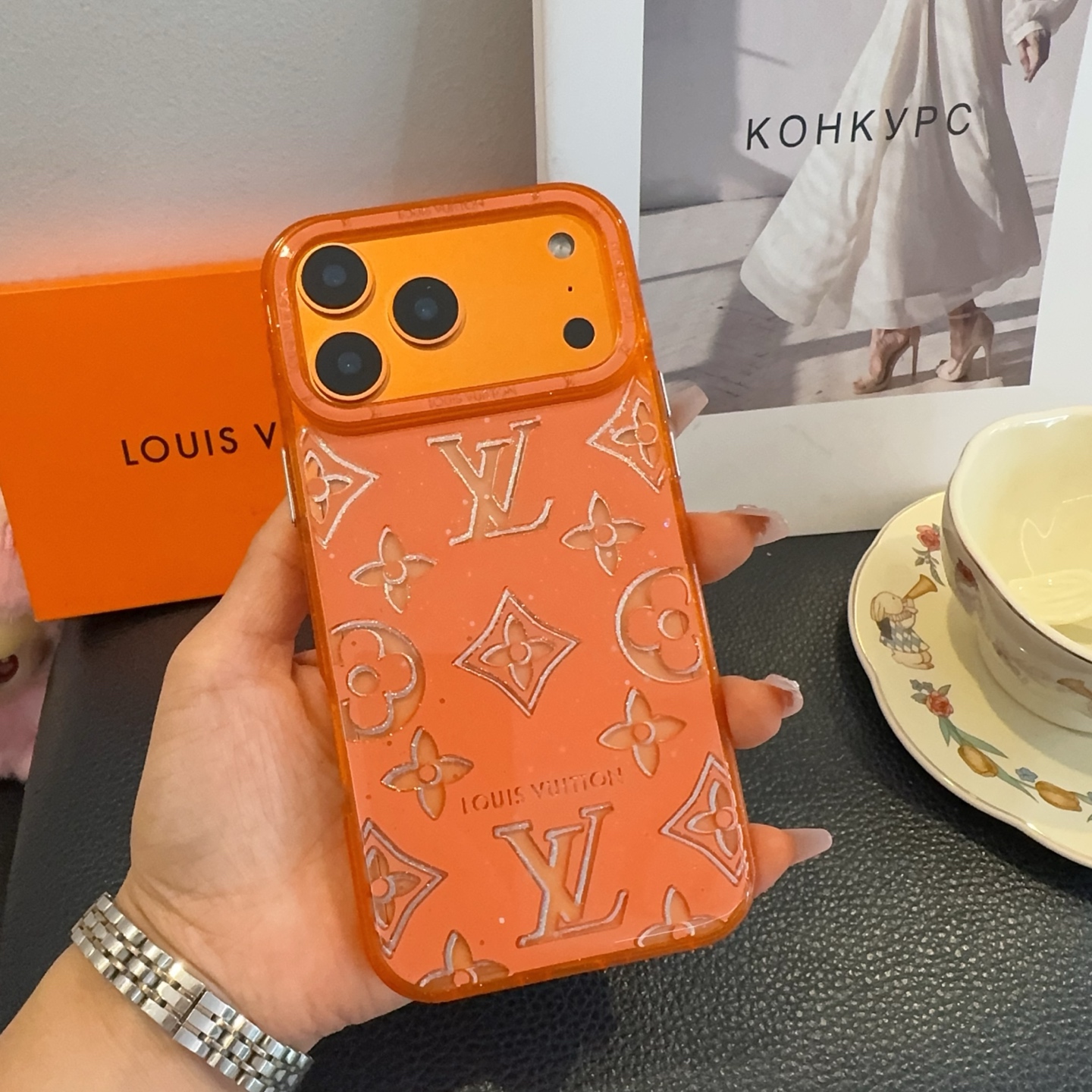 Louis Vuitton Transparent Glitter Monogram Electroplated Luxury Shockproof Phone Case